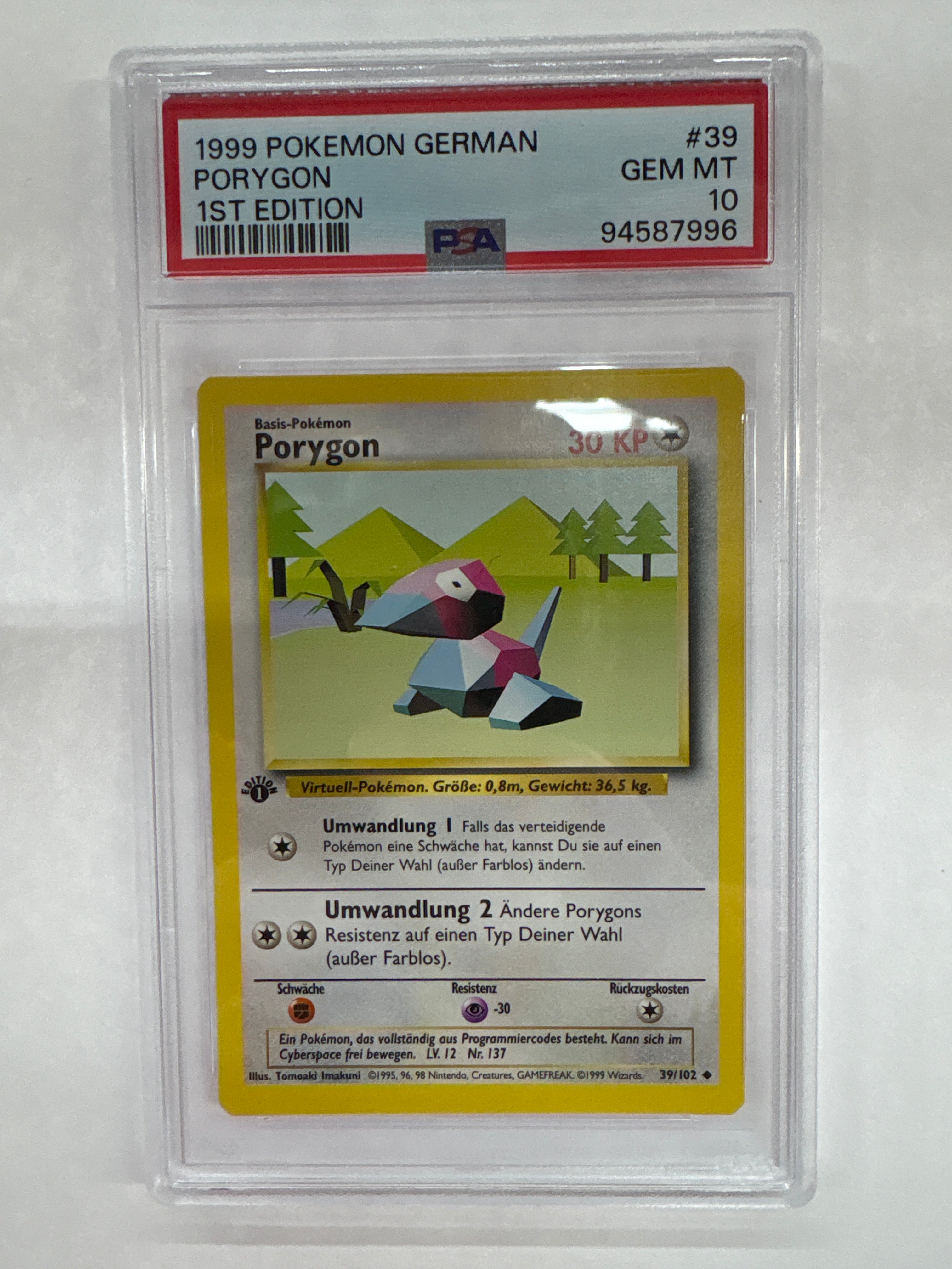 1999 German Pokemon 1st Edition Porygon 39 PSA 10
