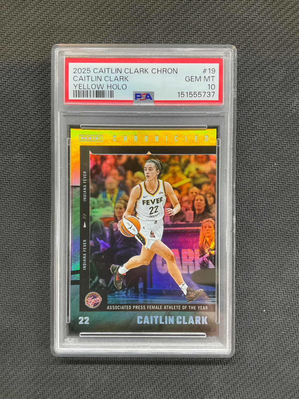 2025 Panini Caitlin Clark Chronicles Yellow Holo Athlete Of The Year PSA 10