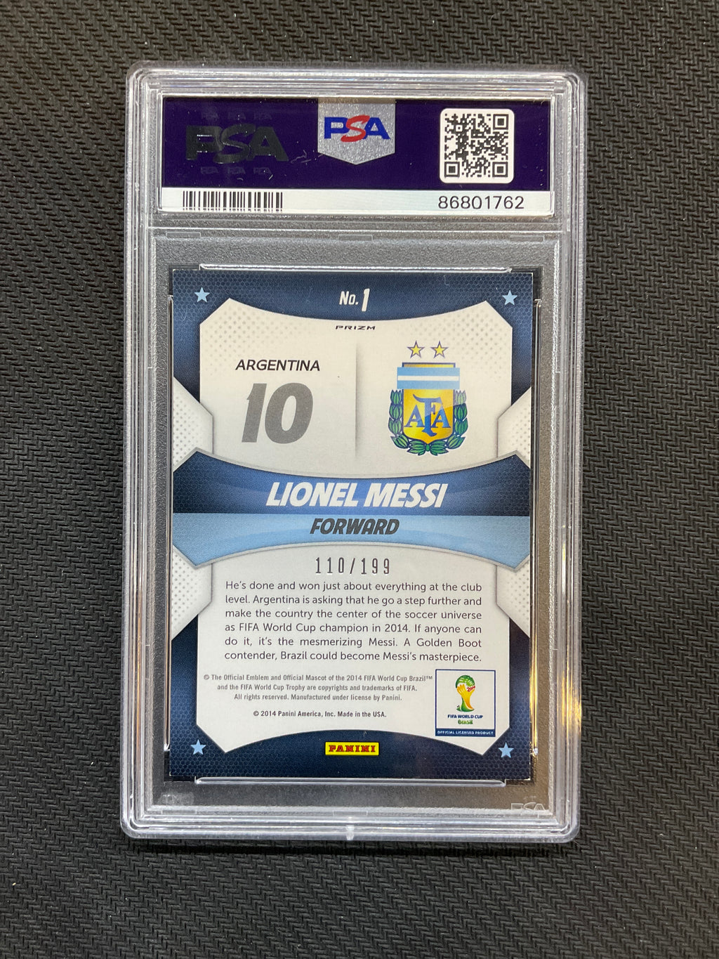 2014 Panini Prizm World Cup Lionel Messi Stars Blue /199 PSA 8 Argentina