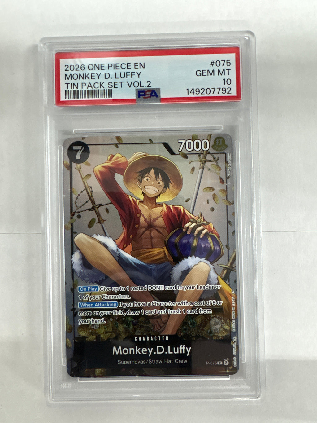 2026 One Piece Tin Pack Set Volume 2 Monkey D Luffy 075 PSA 10 792