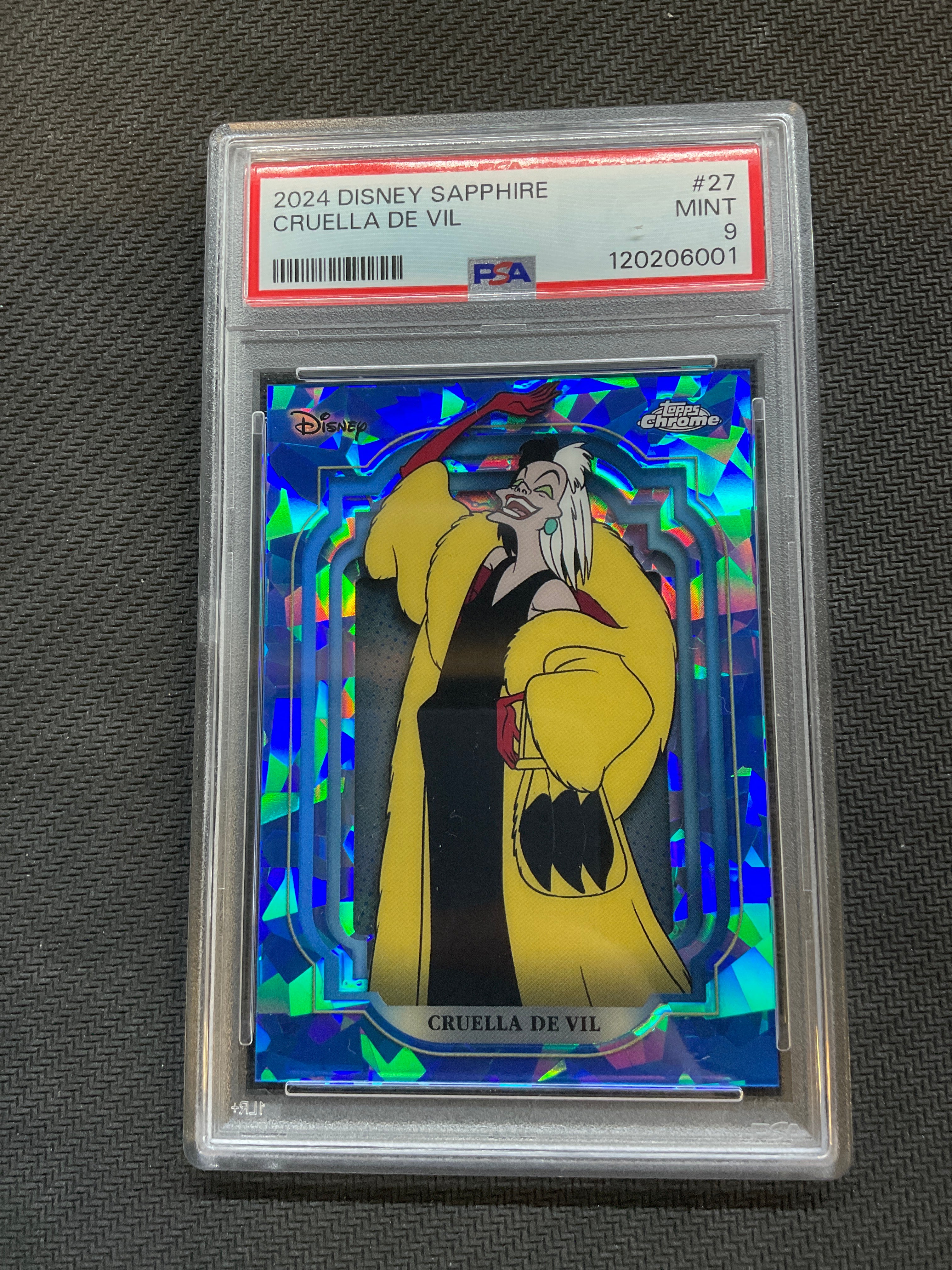2024 Topps Chrome Disney Sapphire Cruella De Vil PSA 9