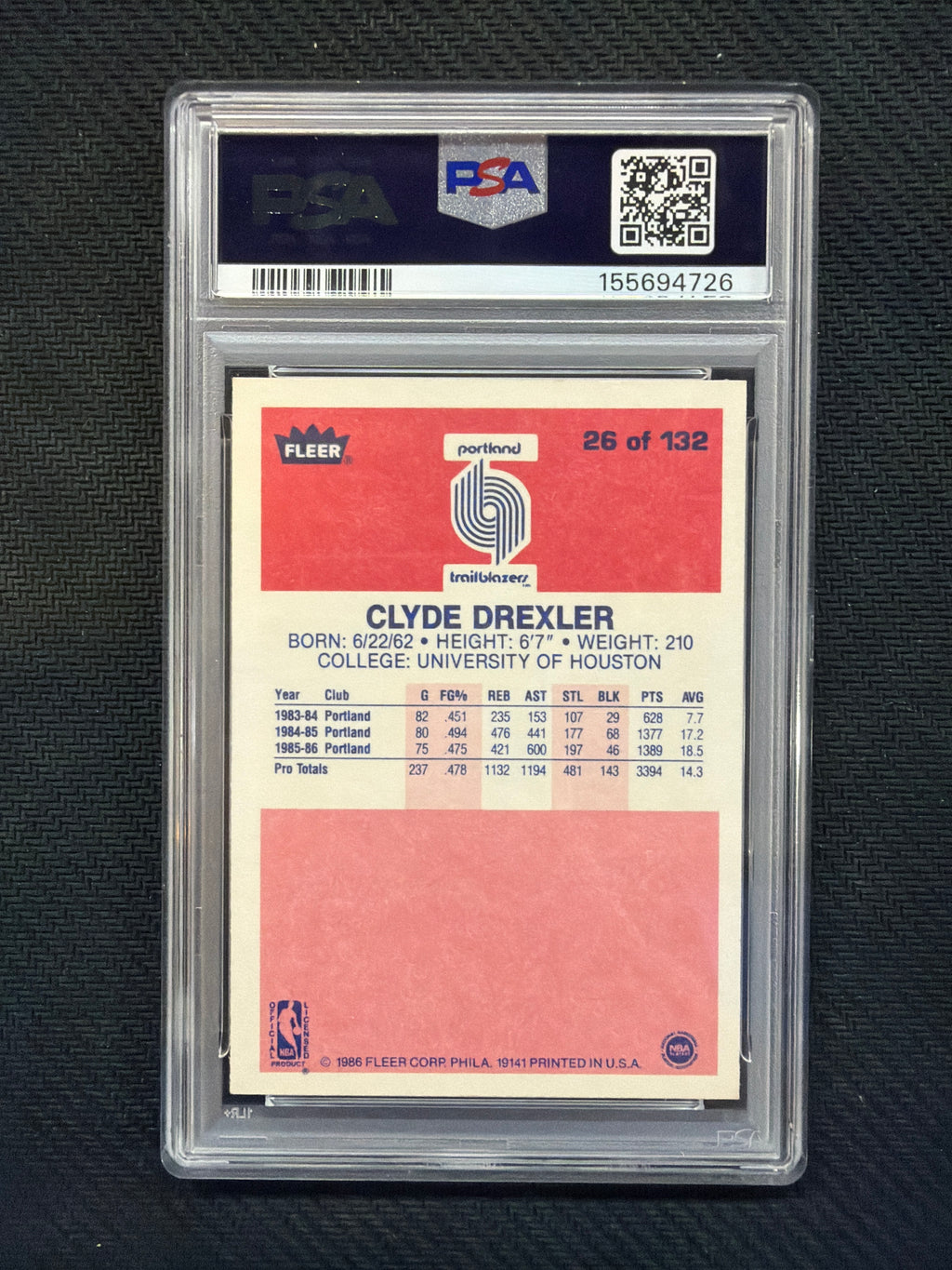 1986 Fleer Clyde Drexler #26 PSA 7 Trail Blazers