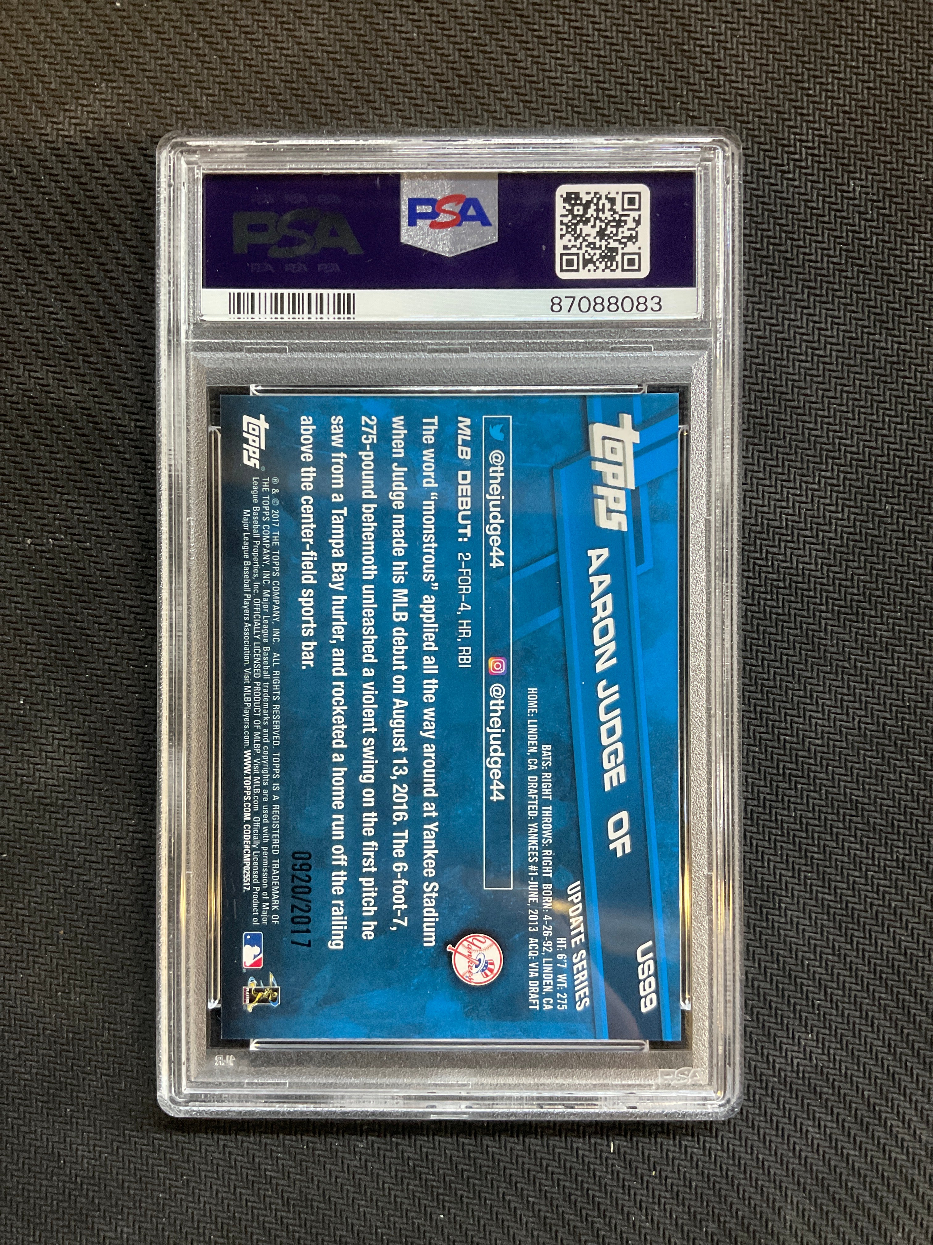 2017 Topps Update Aaron Judge Rookie Debut Gold /2017 PSA 9 083