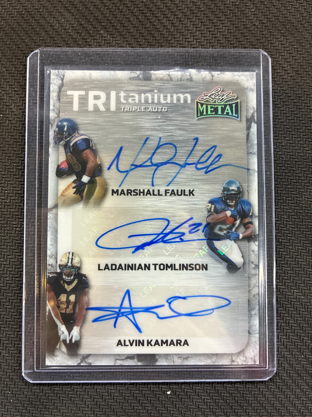 2026 Leaf Metal TRItanium Marshall Faulk Ladainian Tomlinson Alvin Kamara Triple Auto /5 Rams Chargers Saints