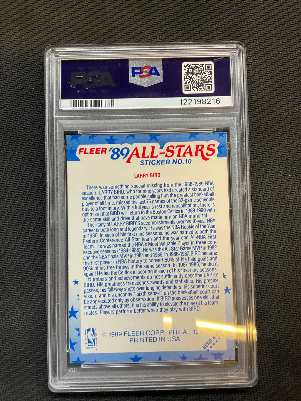 1989 Fleer Sticker Larry Bird #10 PSA 9