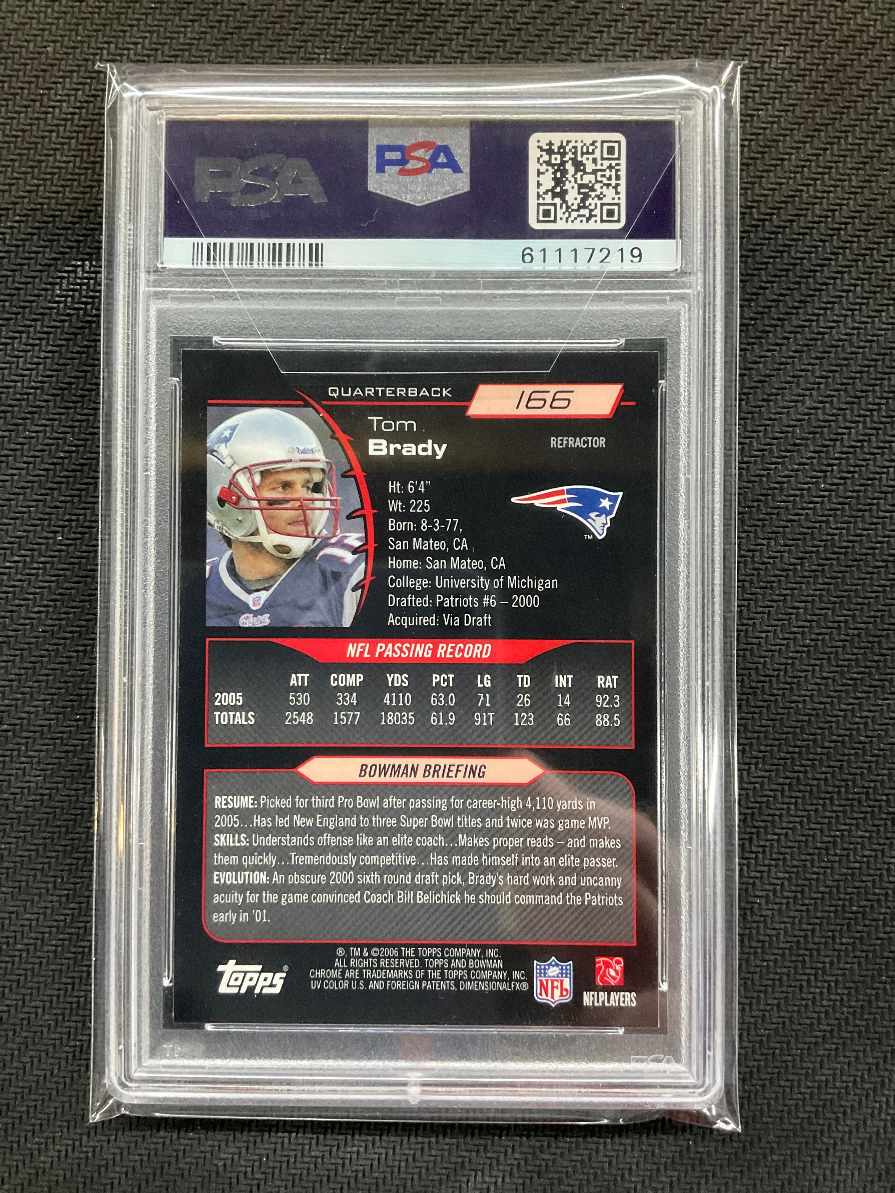 2006 Bowman Chrome Tom Brady Refractor #166 PSA 9