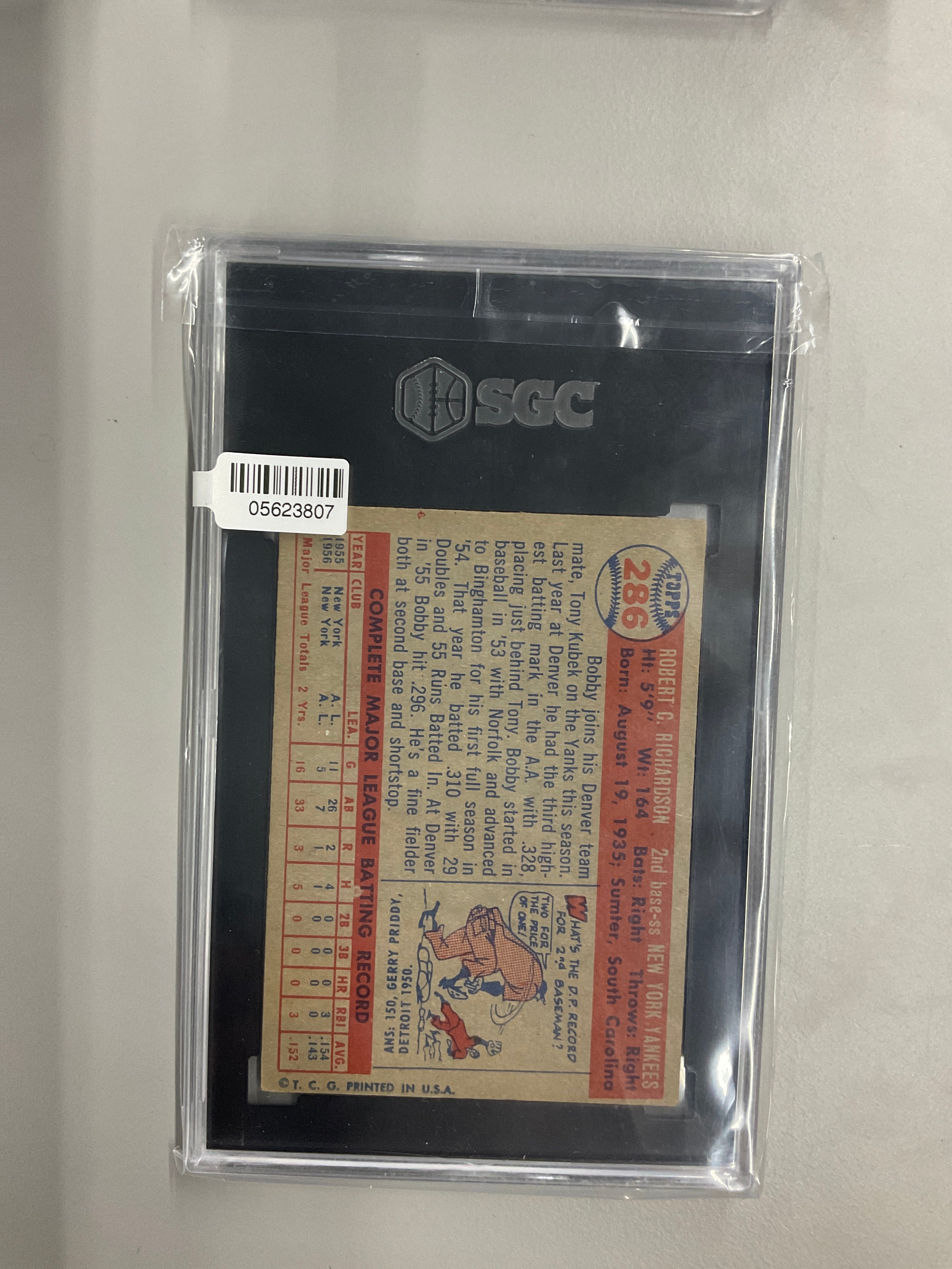 1957 Topps #286 Bobby Richardson SGC 4.5 Yankees