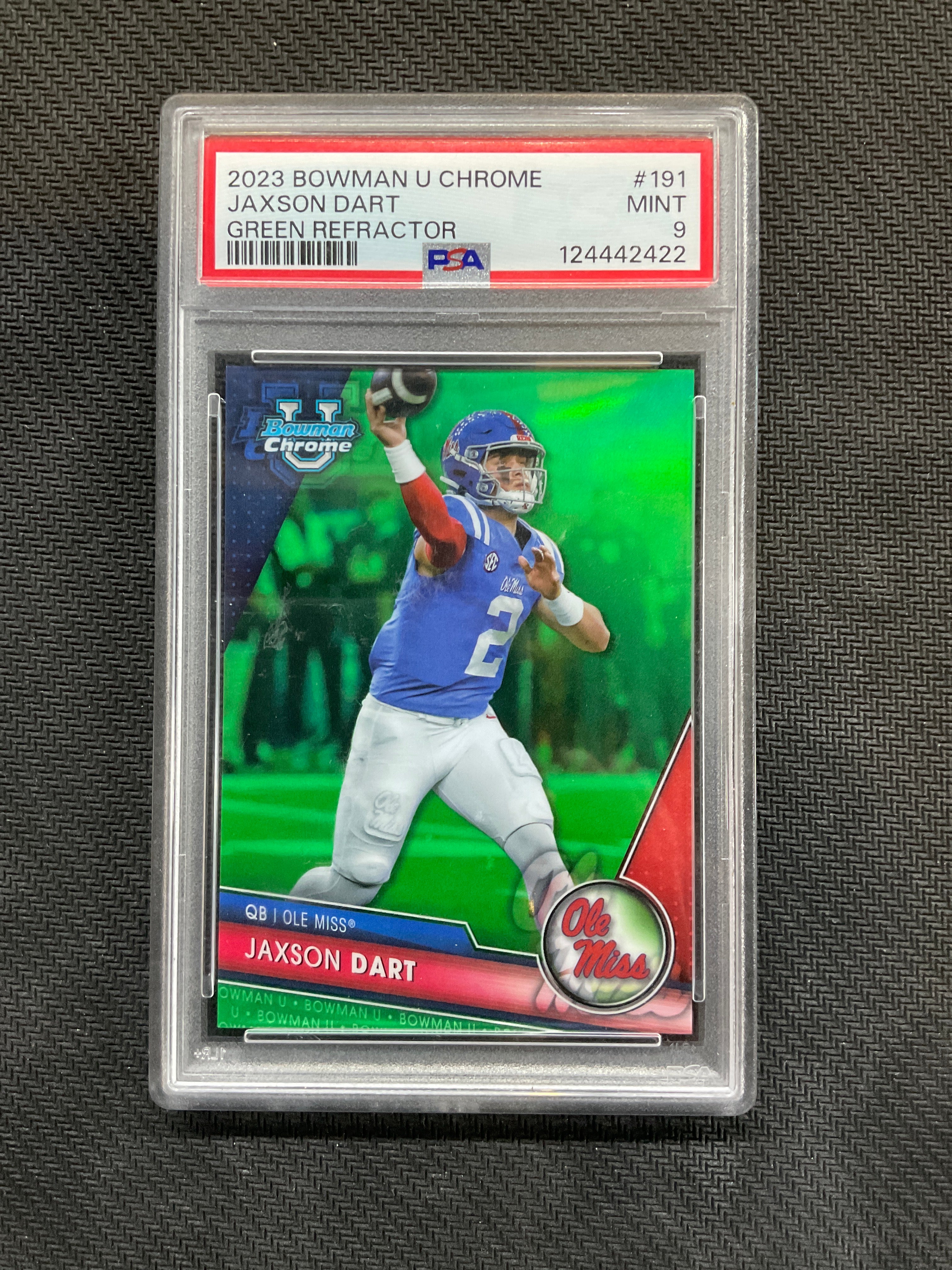 2023 Bowman U Chrome Jaxson Dart Green /99 PSA 9 Ole Miss 422