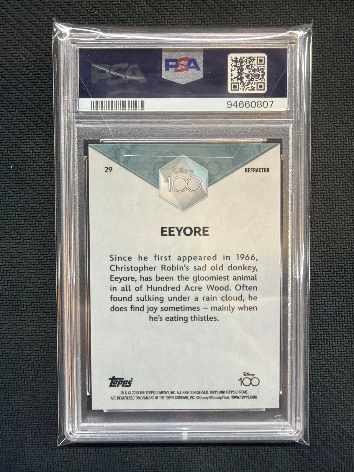 2023 Topps Chrome Disney 100 Eeyore Refractor PSA 9