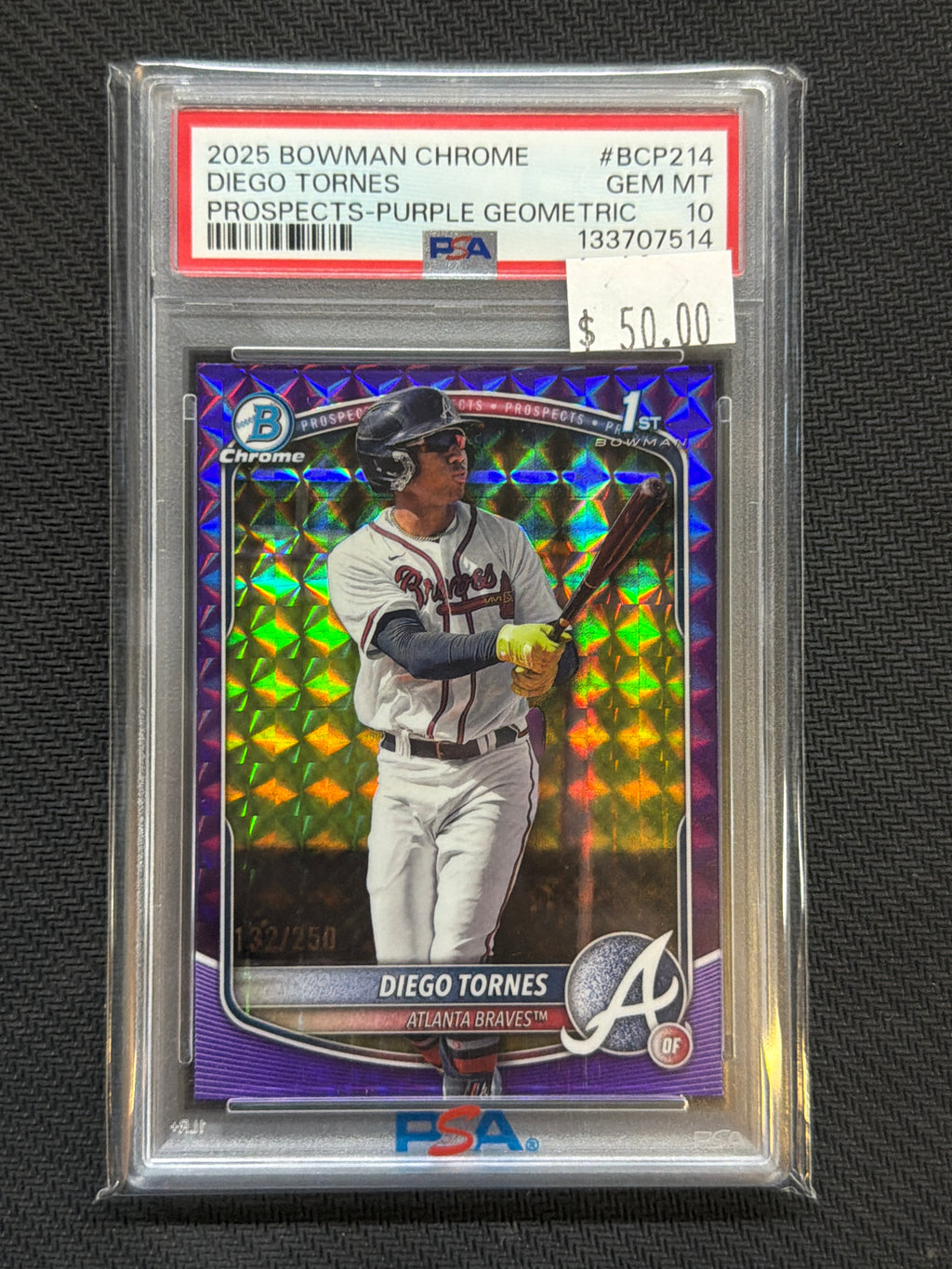 2025 Bowman Chrome Diego Tornes Purple Gemetric /250 PSA 10 Braves