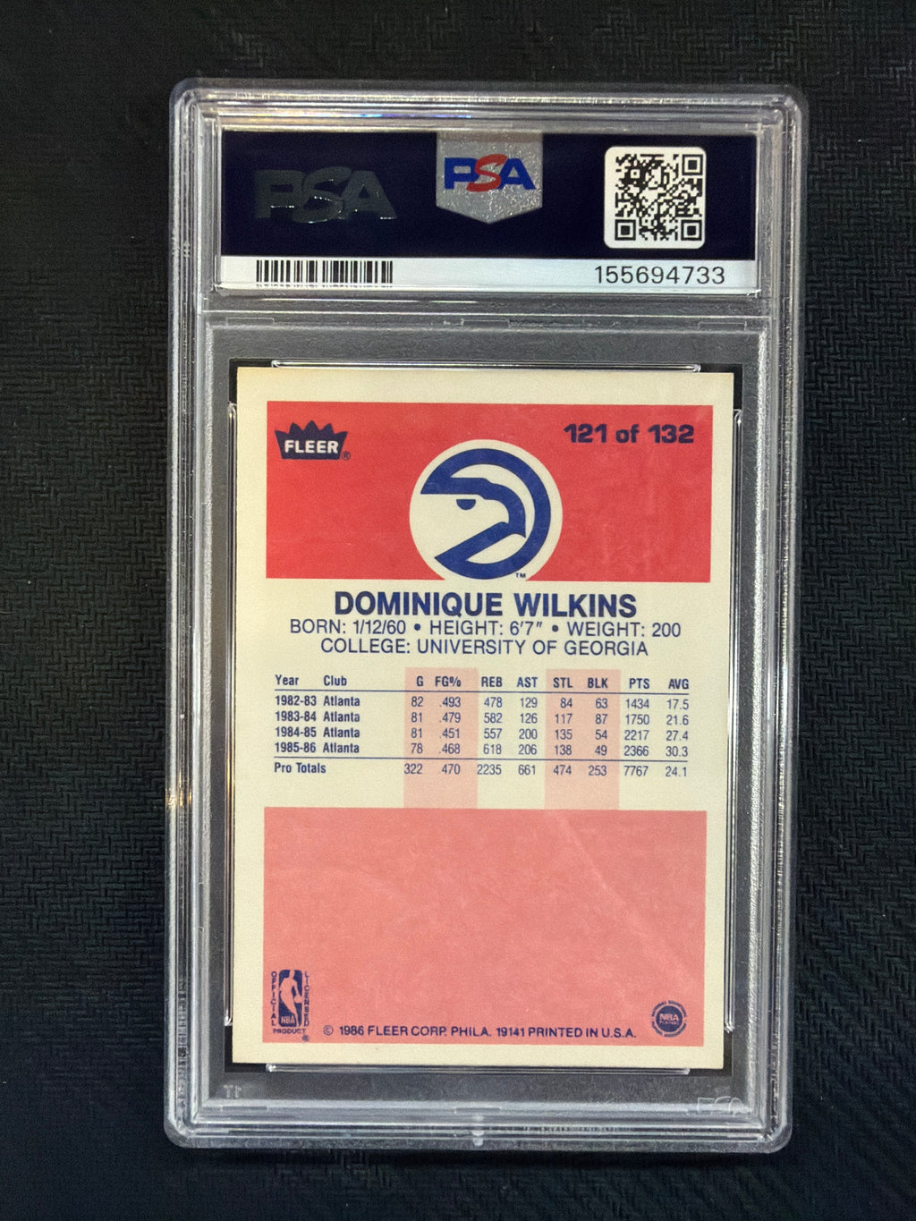 1986 Fleer Dominique Wilkins #121 Rookie PSA 6.5 733 Hawks