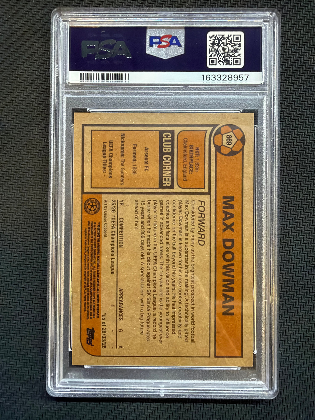 2025-26 Topps Living UCL Max Dowman #869 PSA 10 Rookie 957