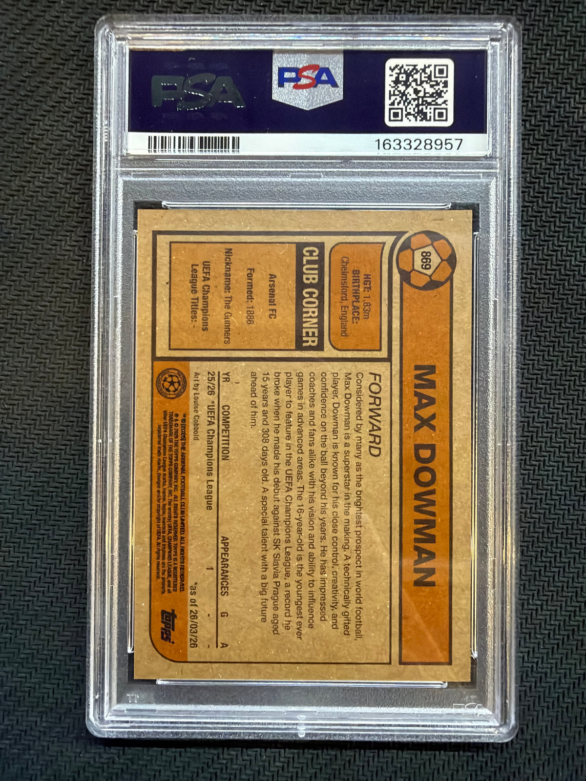 2025-26 Topps Living UCL Max Dowman #869 PSA 10 Rookie 957