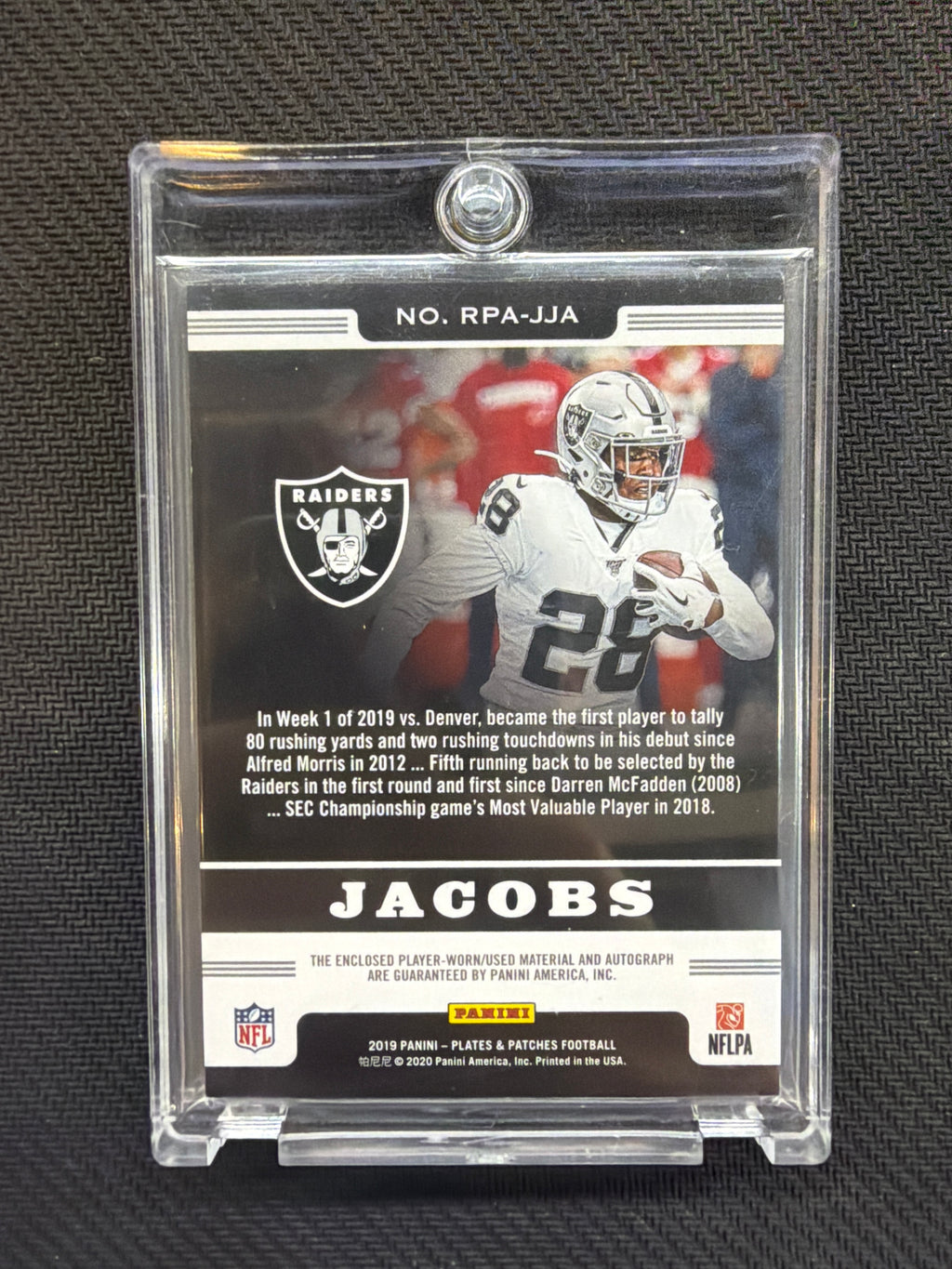 2019 PLates & Patches Josh Jacobs Rookie Patch Auto /99