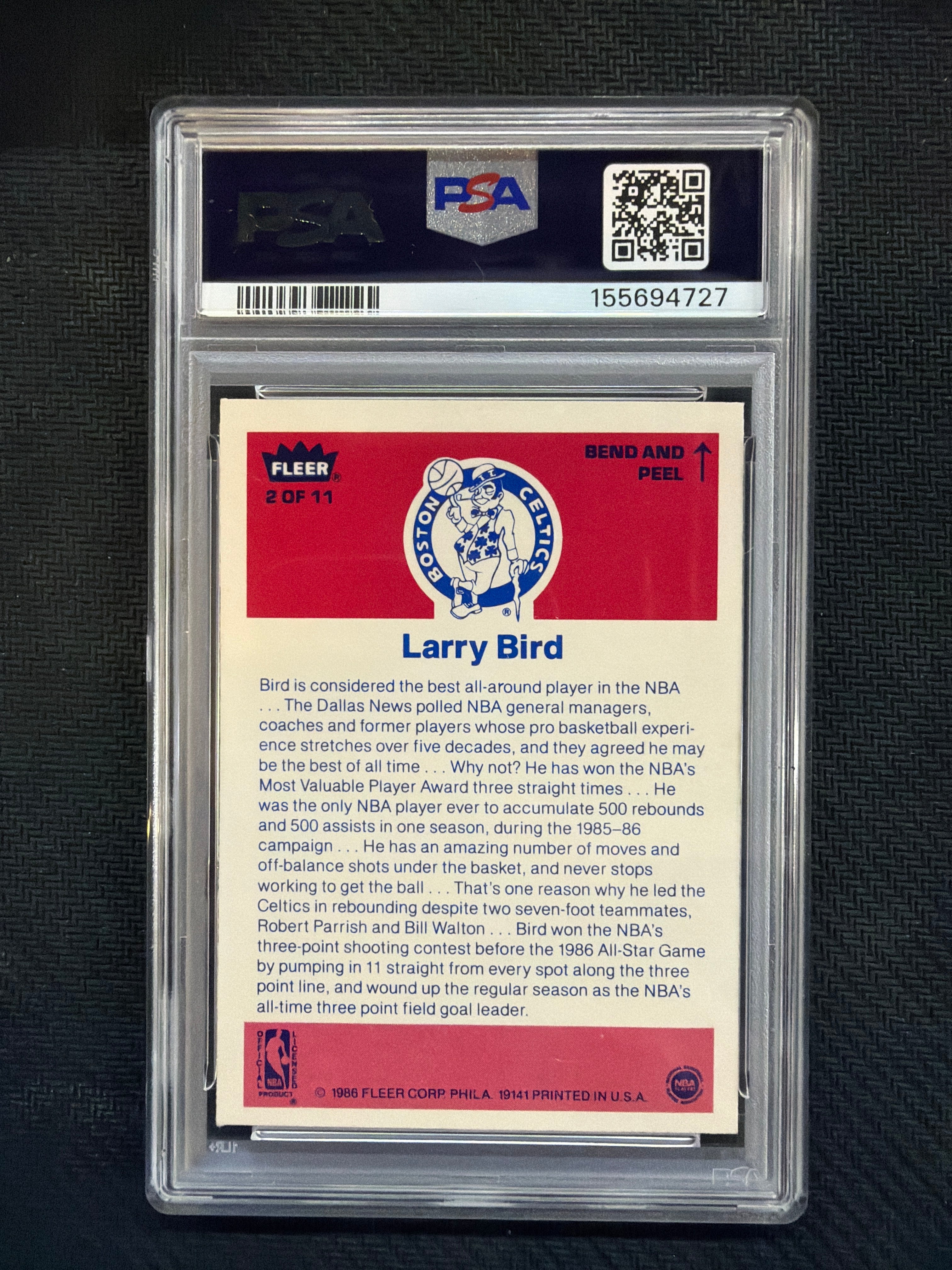 1986 Fleer Sticker Larry Bird #2 PSA 5 Celtics