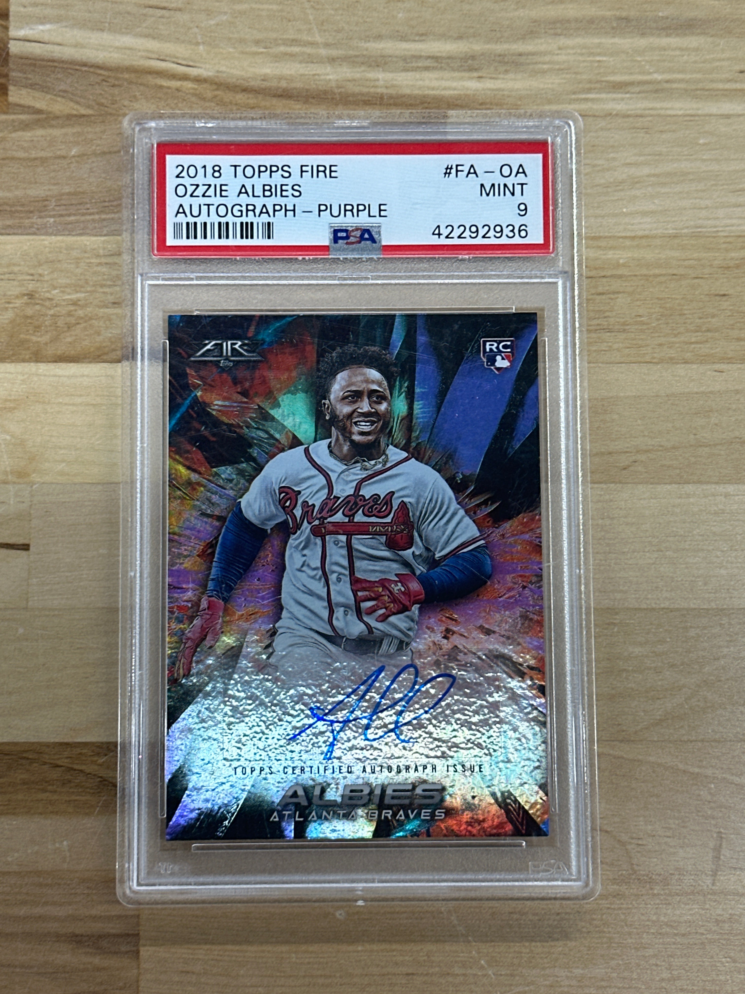 2018 Topps Fire Ozzie Albies Auto Purple /50 PSA 9