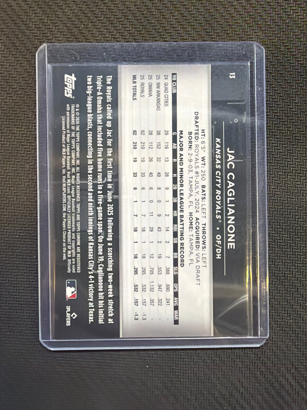 2026 Topps Chrome Black Jac Caglianone RC Variation Royals