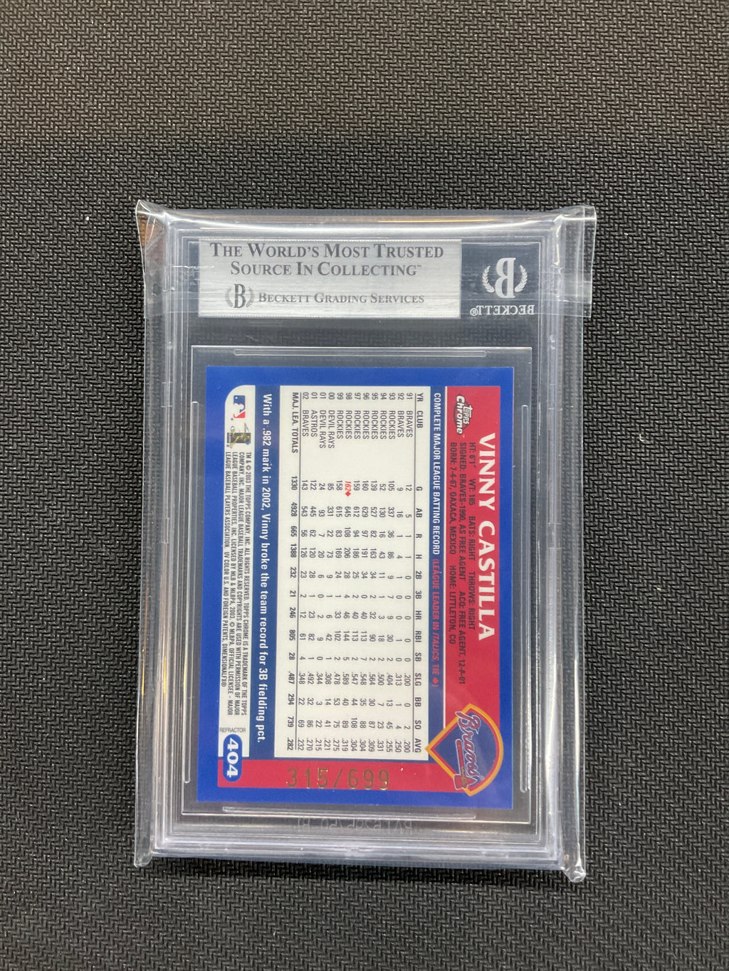 2003 Topps Chrome Vinny Castilla Refractor /699 BGS 8 Braves