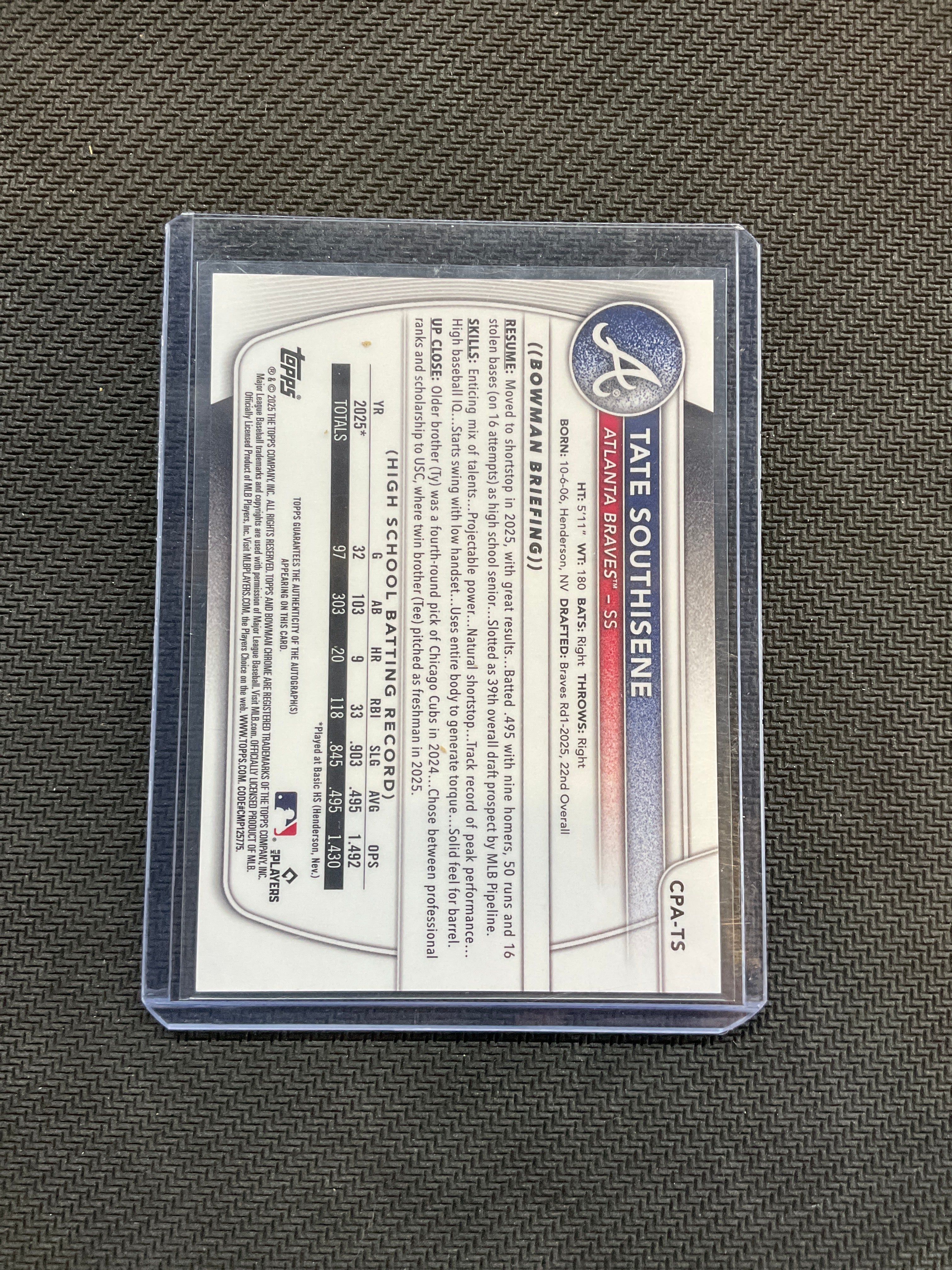 2025 Bowman Draft Tate Southisene 1st Auto Braves