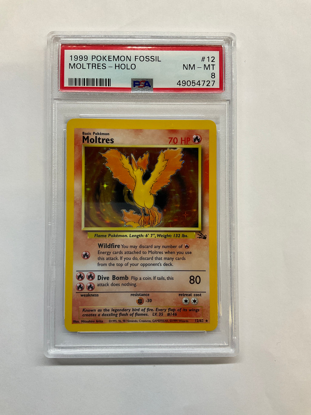 1999 Pokemon Fossil Moltres Holo 12 PSA 8