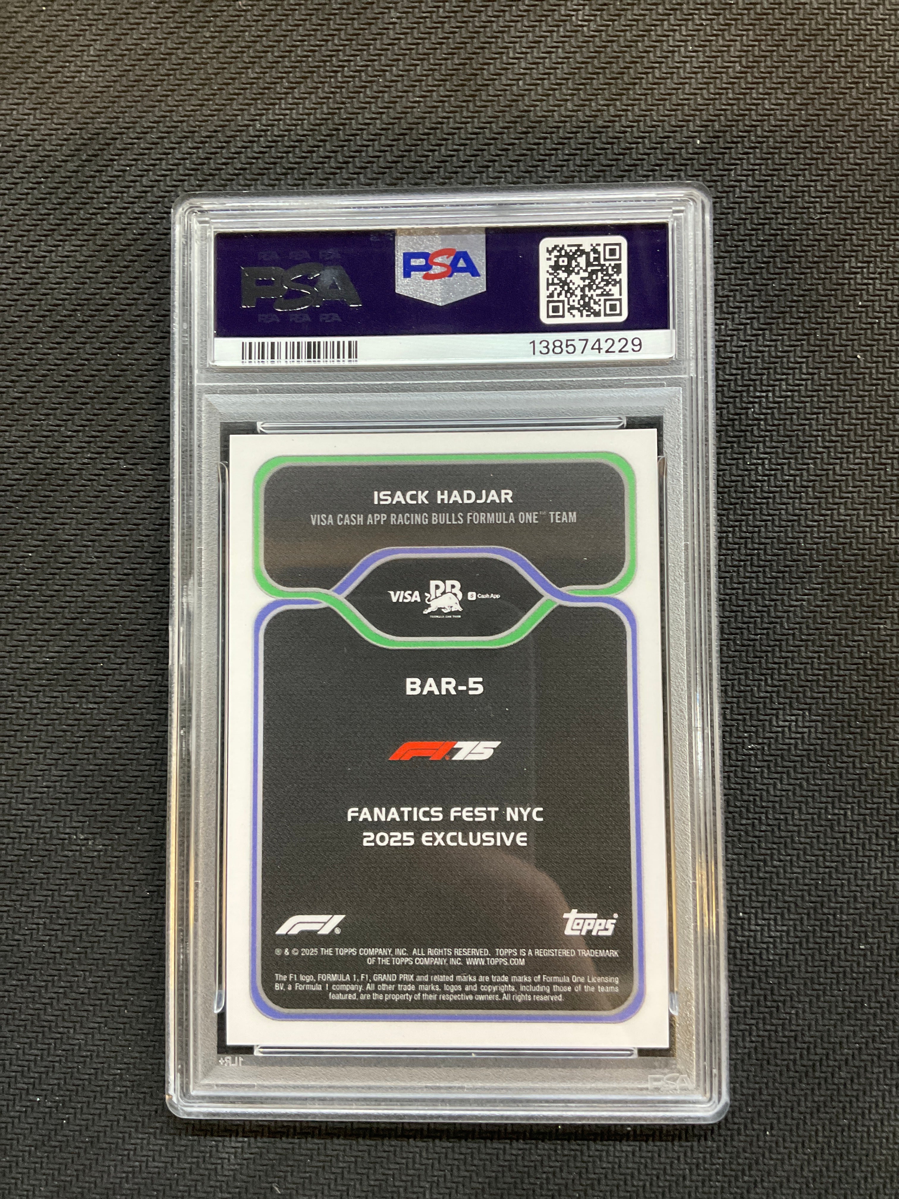 2025 Topps F1 Fanatics Fest Isack Hadjar Big Apple Rookie /25 PSA 10
