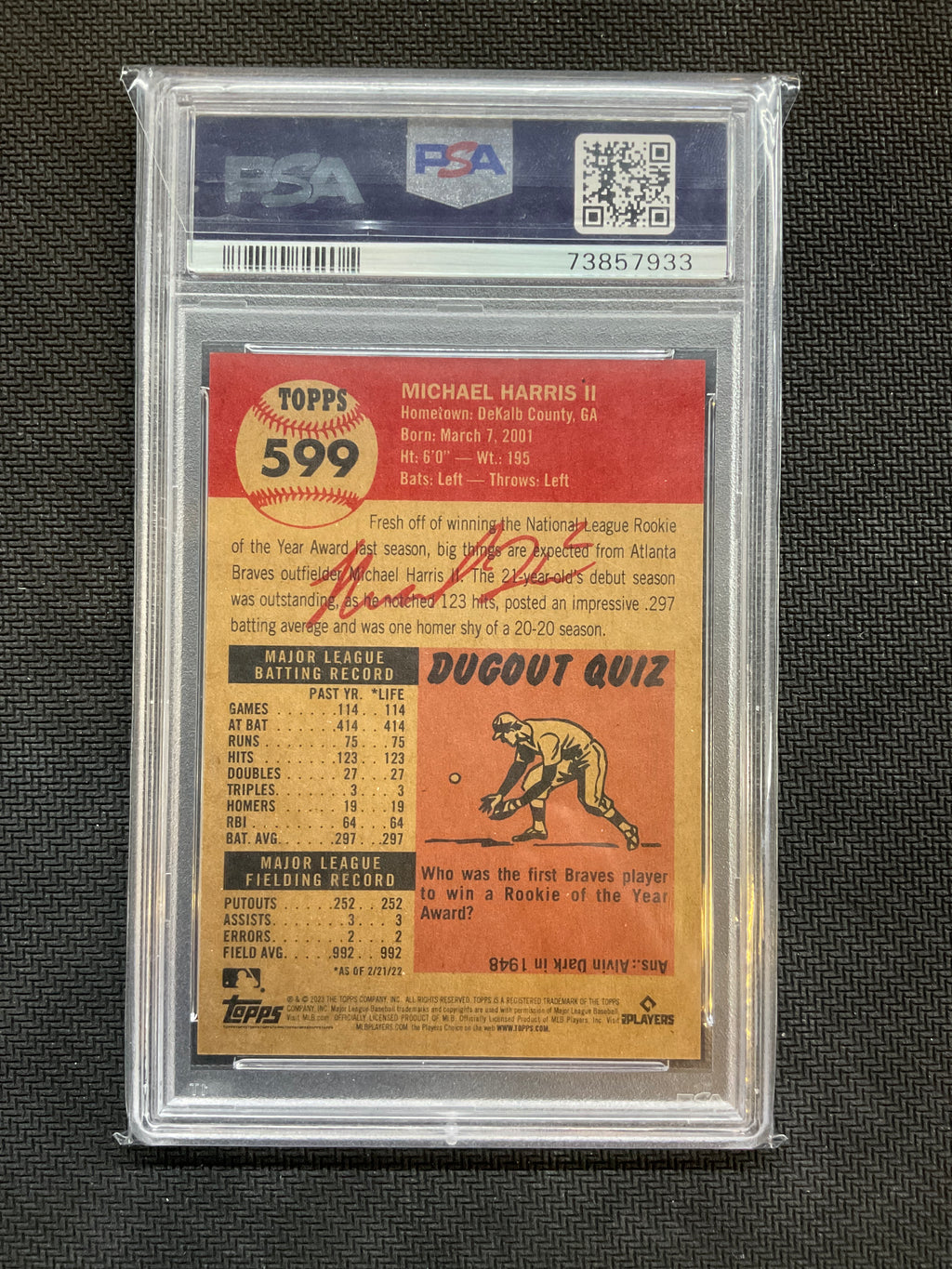 2023 Topps Living Michael Harris #599 Rookie PSA 10 Braves
