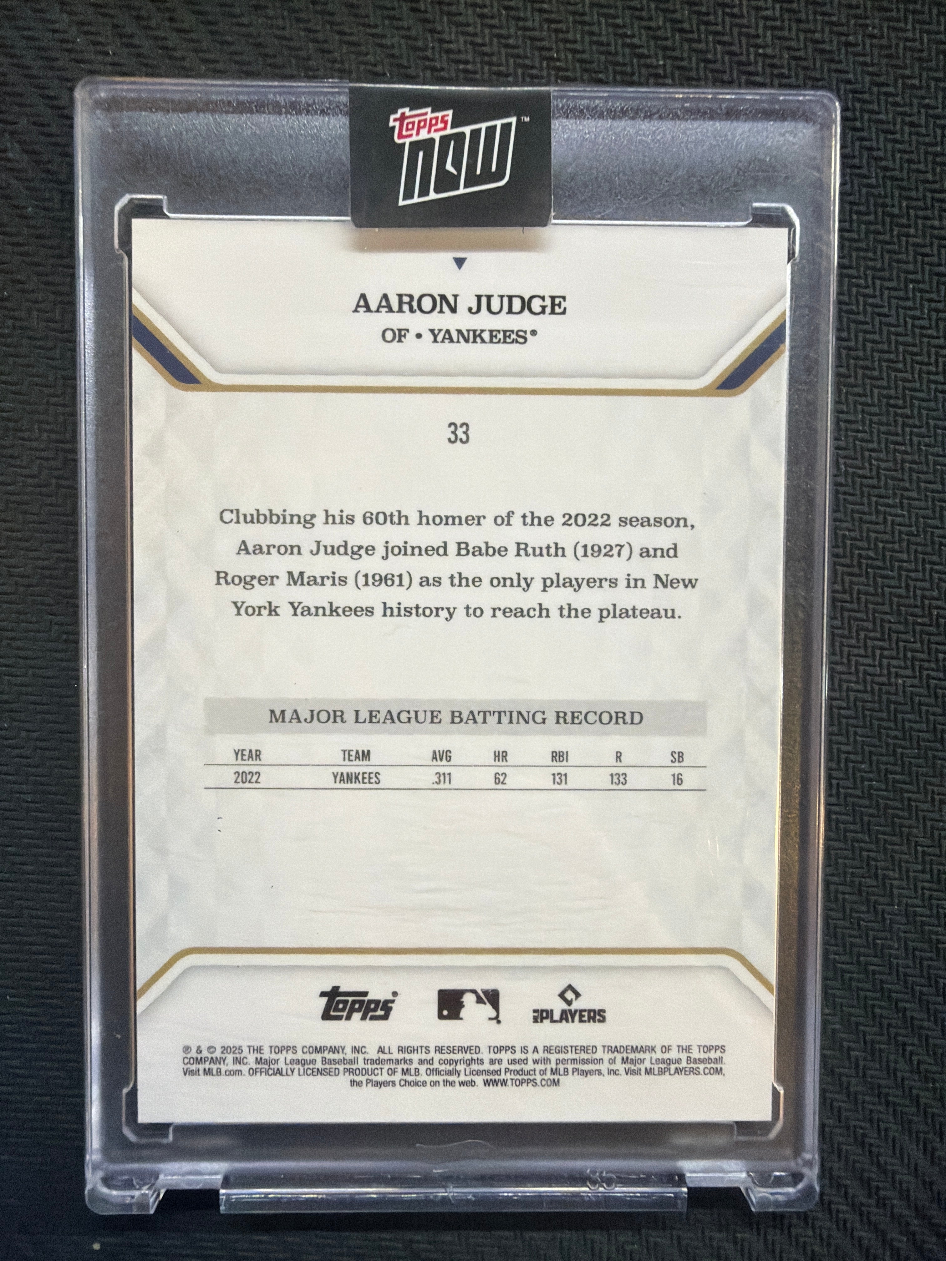 2025 Topps MVP Collection Aaron Judge #33 /50 Gold Yankees
