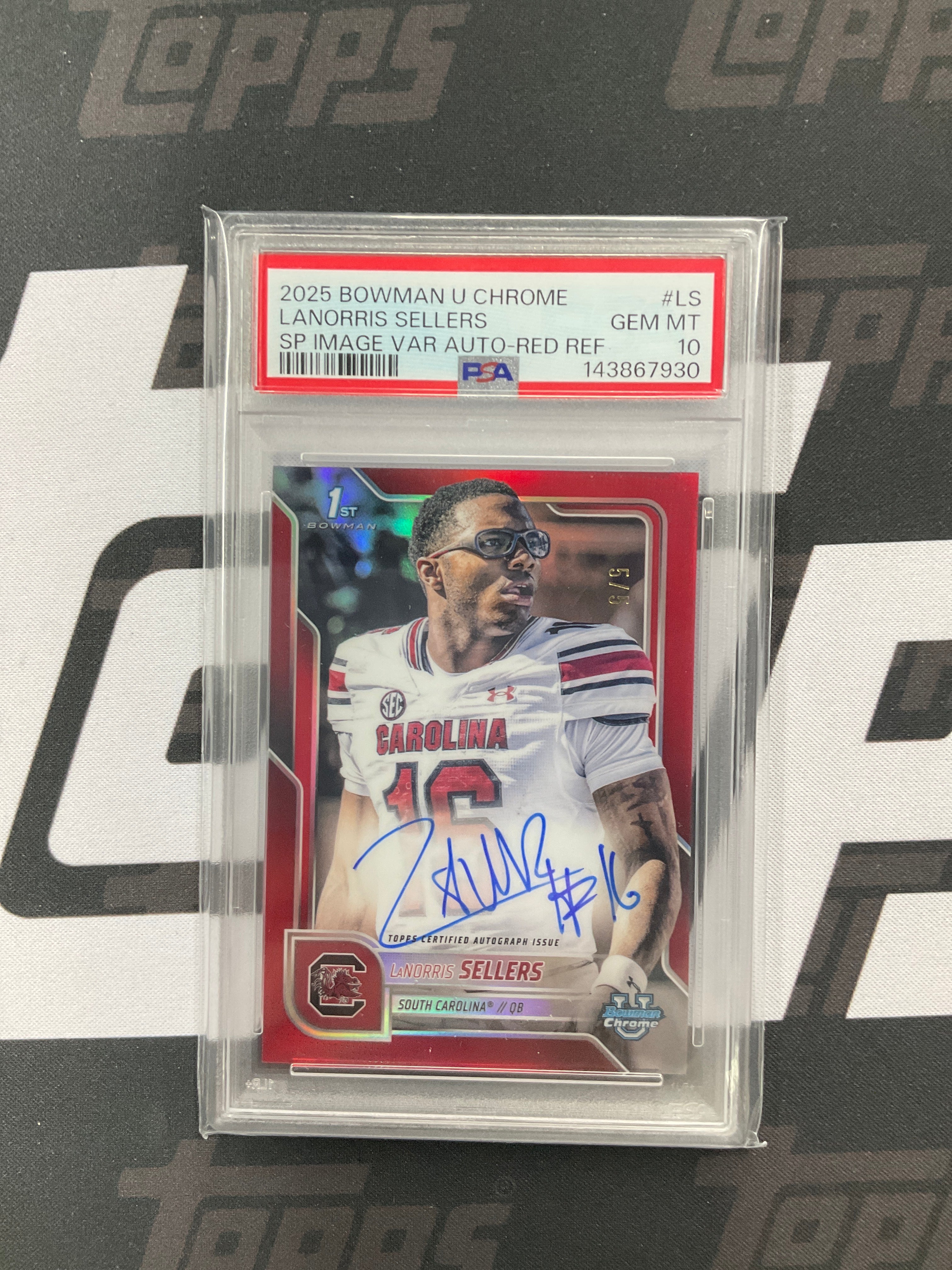 2025 Bowman U LaNorris Sellers Red Variation Auto /5 PSA 10