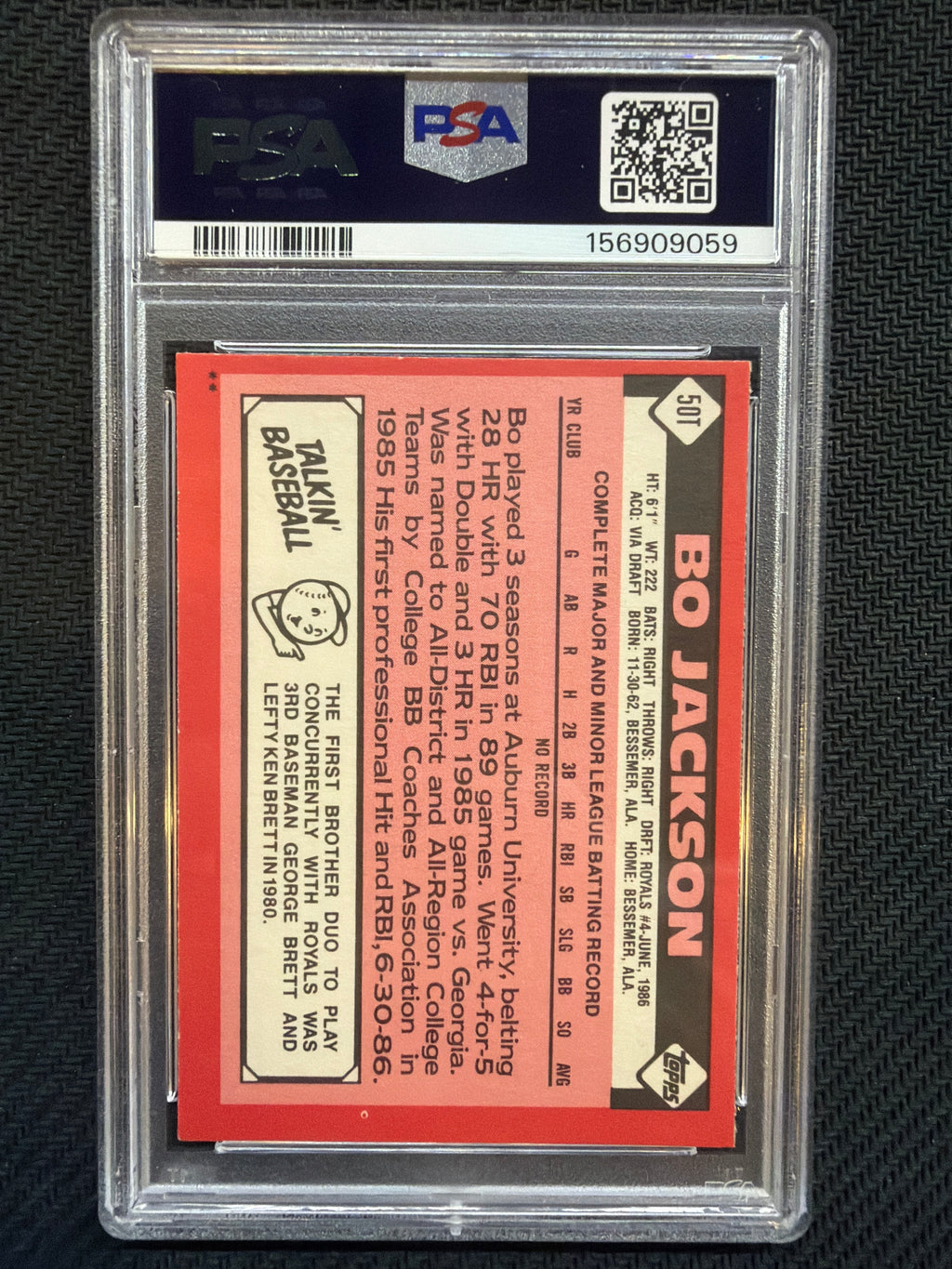 1986 Topps Traded - #50T Bo Jackson Rookie Kansas City Royals PSA 6