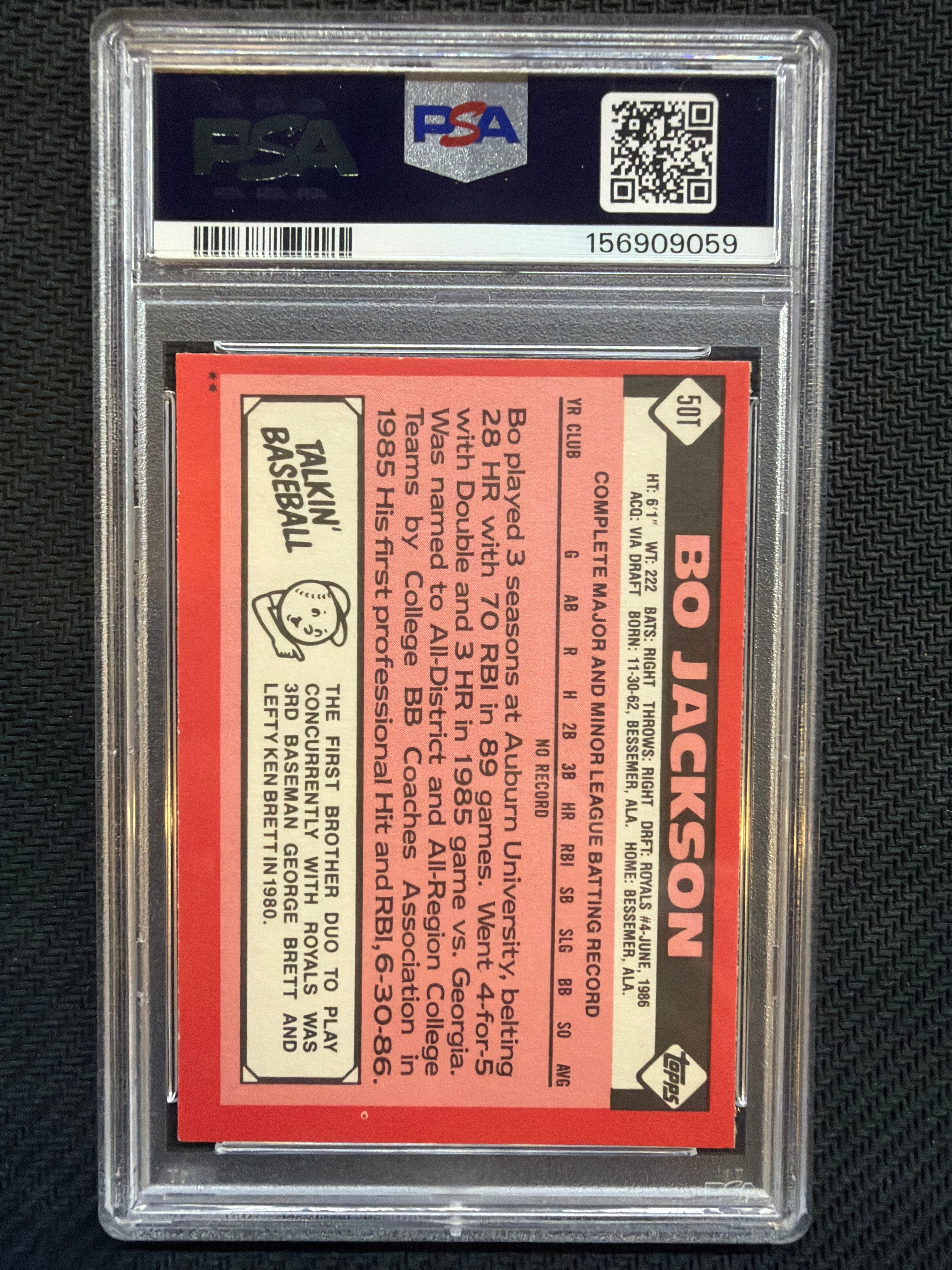 1986 Topps Traded - #50T Bo Jackson Rookie Kansas City Royals PSA 6