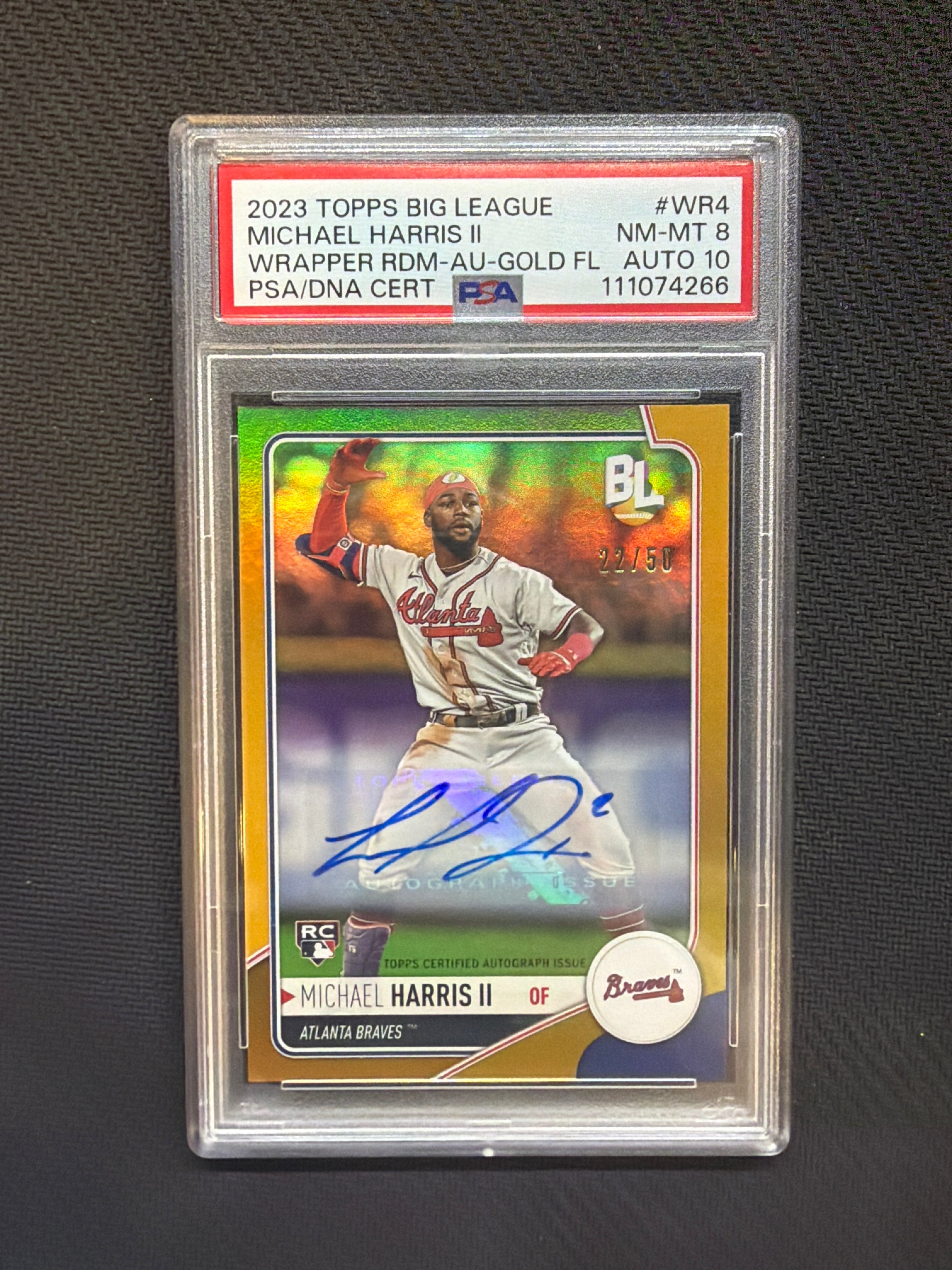 2023 Topps Big League Michael Harris Auto Gold Foil /50 PSA 8 Auto 10 Braves