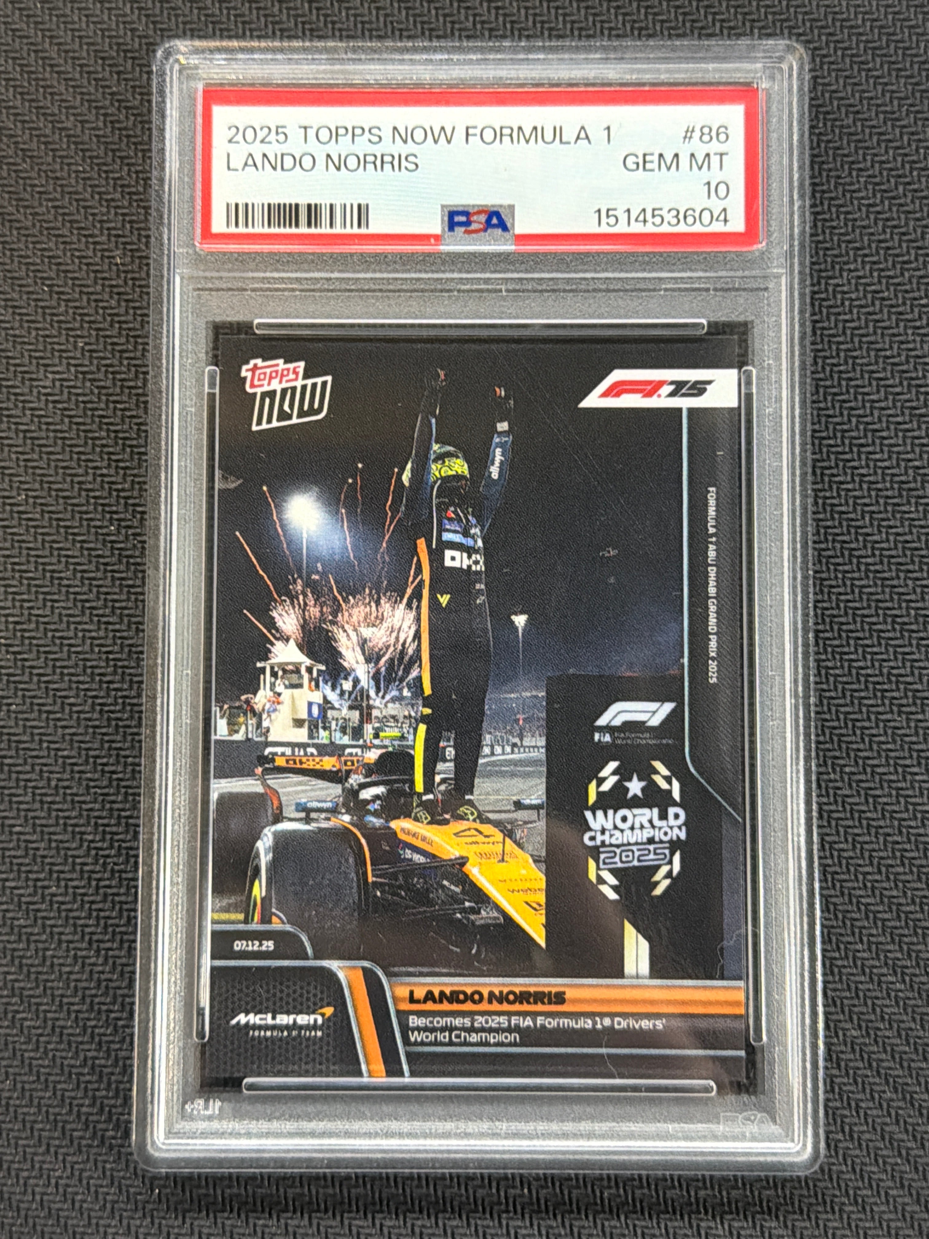 2025 Topps Now F1 Formula 1 Lando Norris #86 PSA 10 World Champion 604