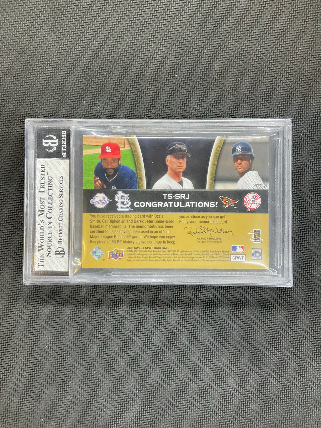 2008 Sweet Spot Swatches Triple Patches Smith/Ripken Jr/Jeter /25 BGS 8 Game Worn
