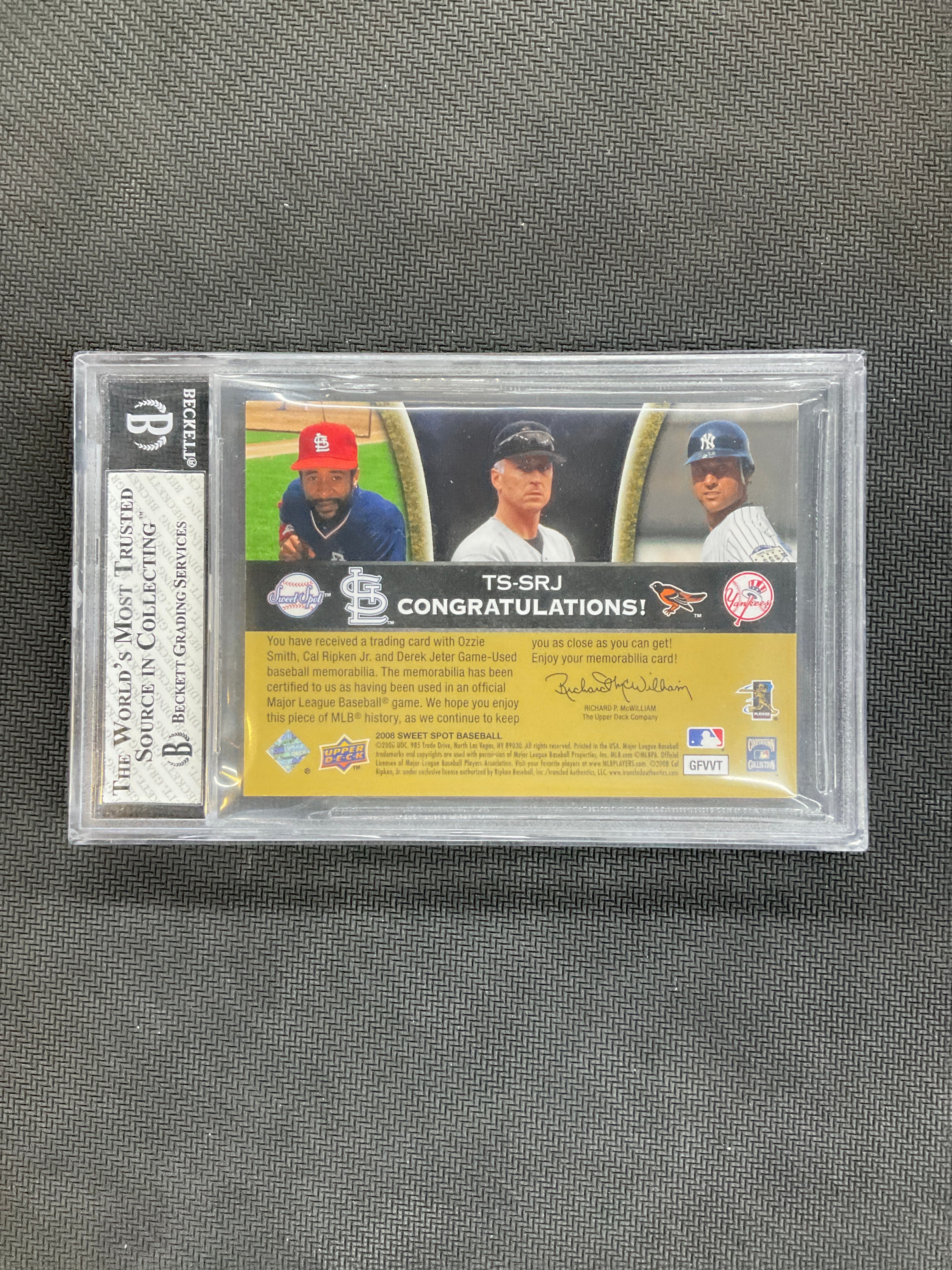 2008 Sweet Spot Swatches Triple Patches Smith/Ripken Jr/Jeter /25 BGS 8 Game Worn