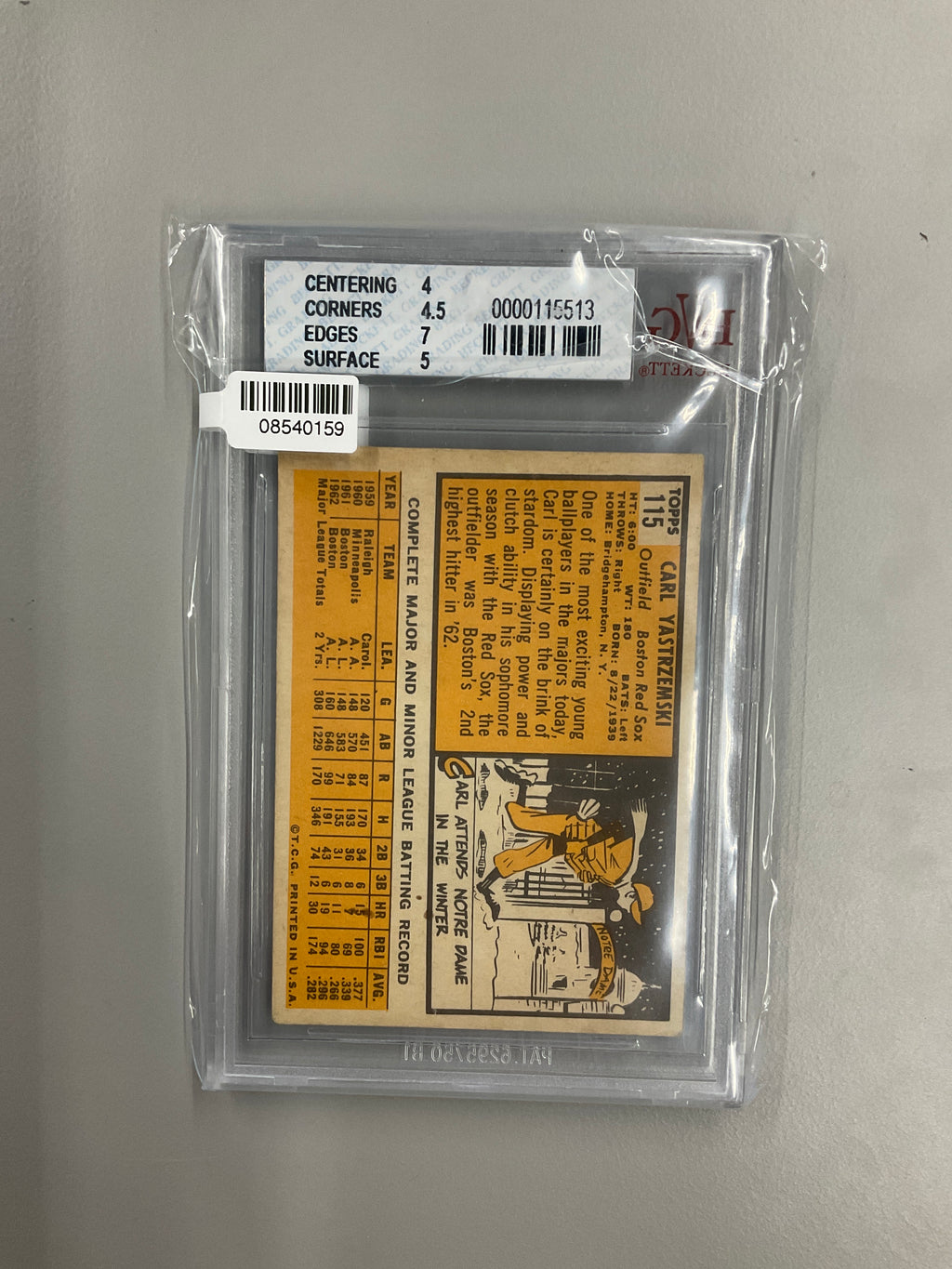 1963 Topps #115 Carl Yastrzemski BVG 4.5 Red Sox