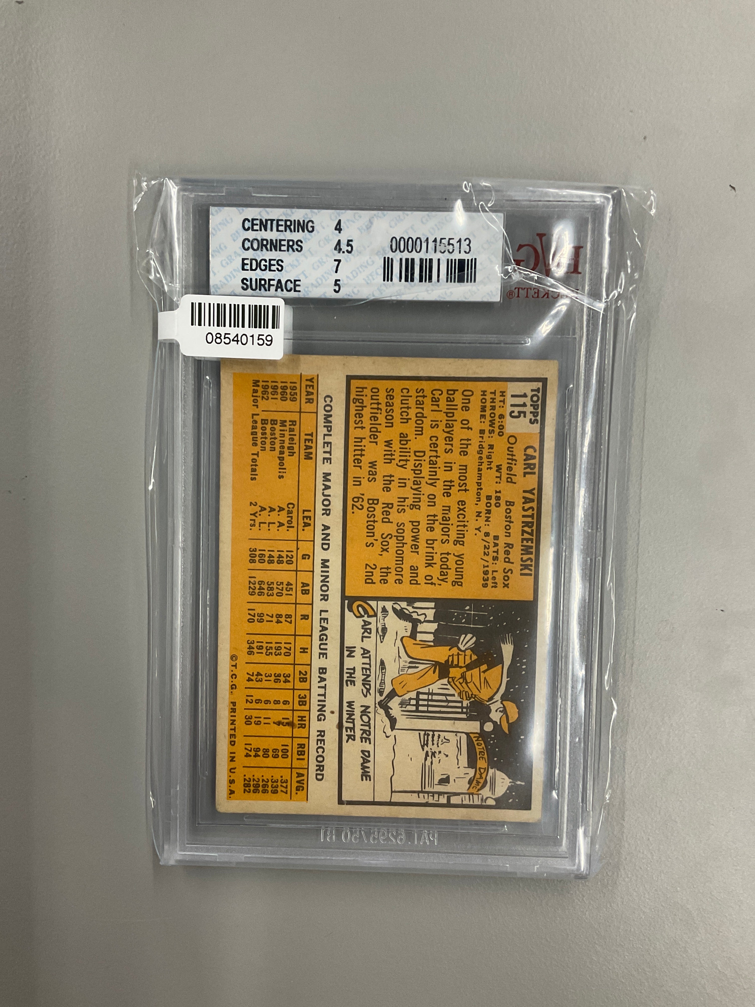 1963 Topps #115 Carl Yastrzemski BVG 4.5 Red Sox