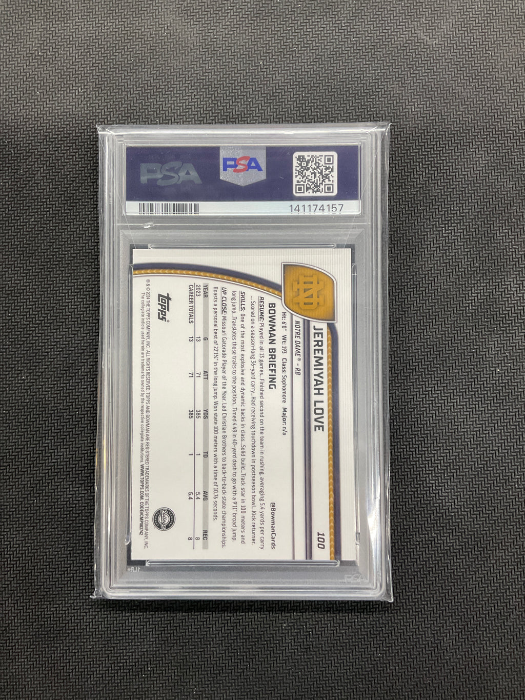 2024 Bowman U Sapphire Jeremiyah Love Rookie PSA 10