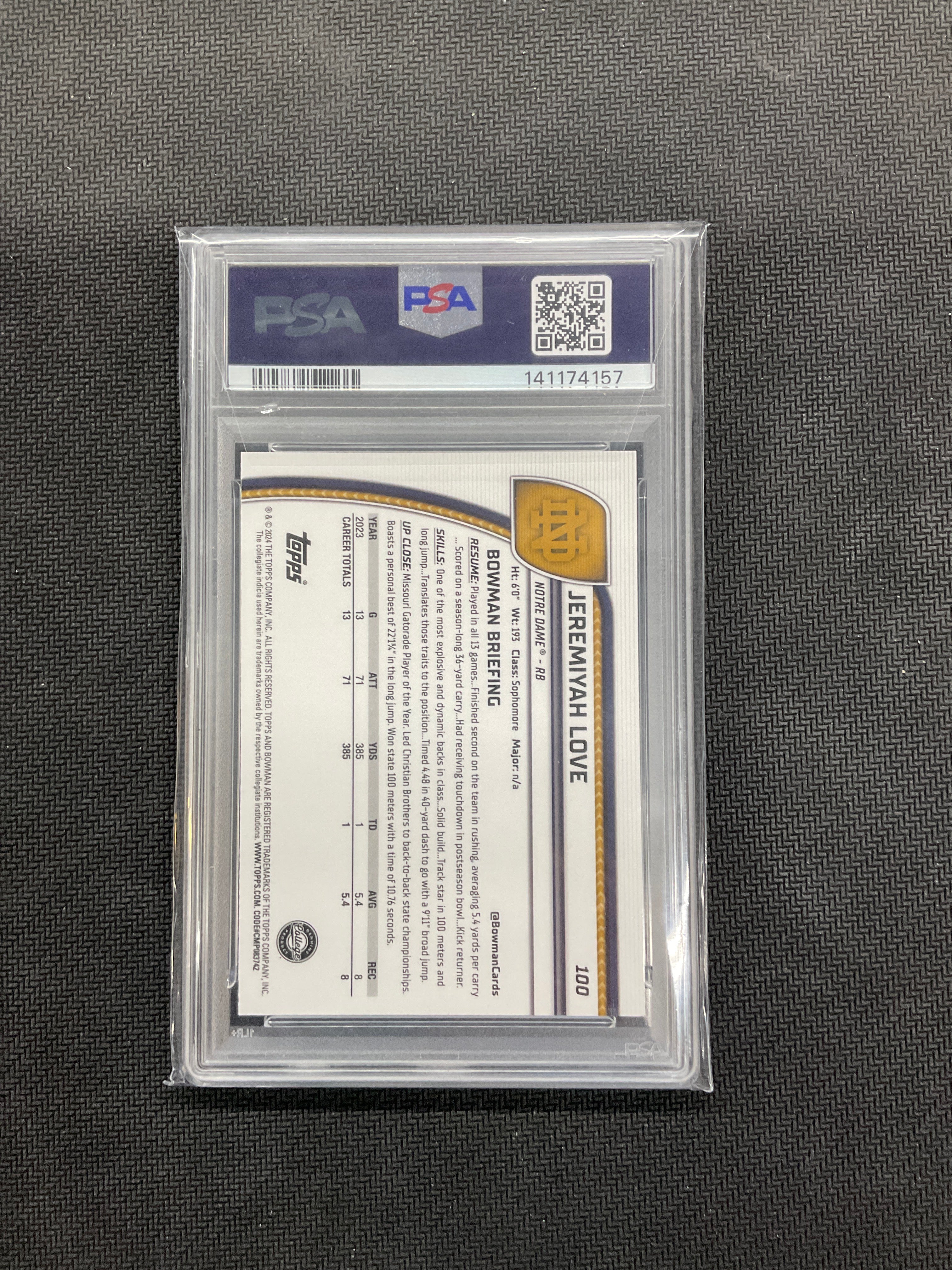 2024 Bowman U Sapphire Jeremiyah Love Rookie PSA 10