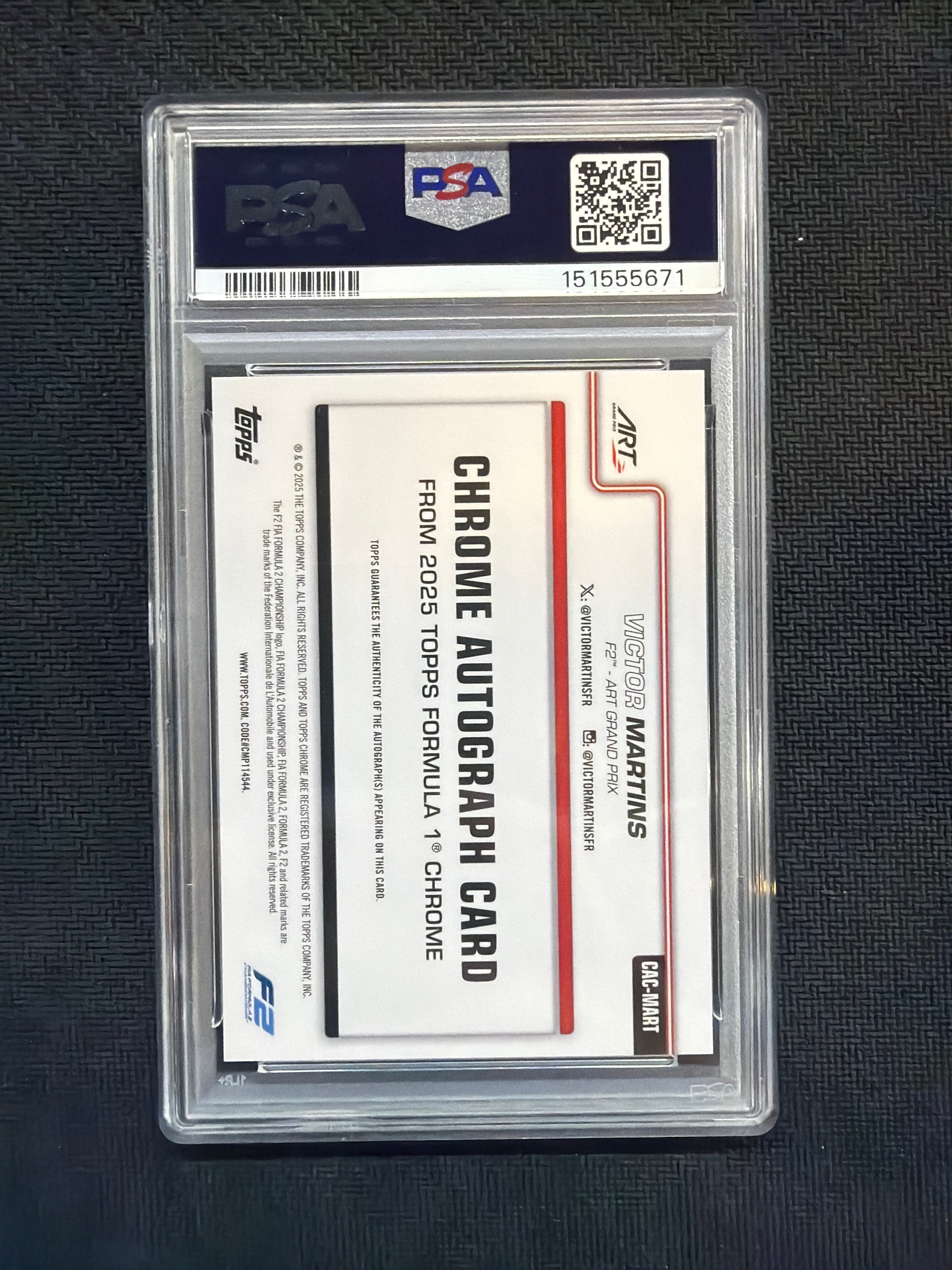 2025 Topps Chrome F1 Sapphire Victor Martins Black Auto /10 PSA 10