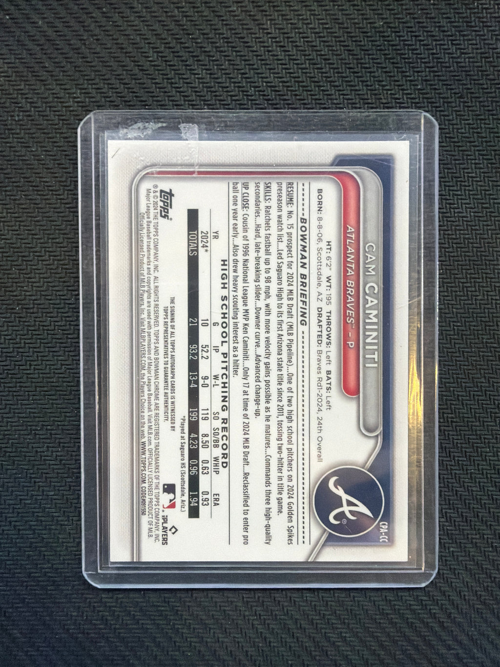2024 Bowman Chrome Cam Caminiti 1st Auto Braves