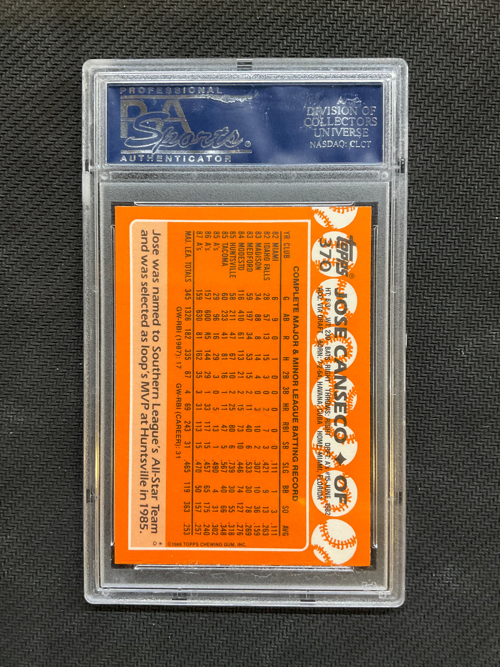 1988 Topps Tiffany Jose Canseco #370 PSA 10