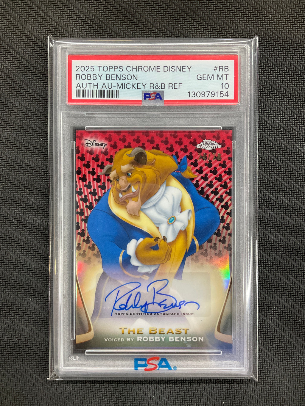 2025 Topps Chrome Disney Robby Benson Auto Mickey Red & Black Refractor /28 PSA 10