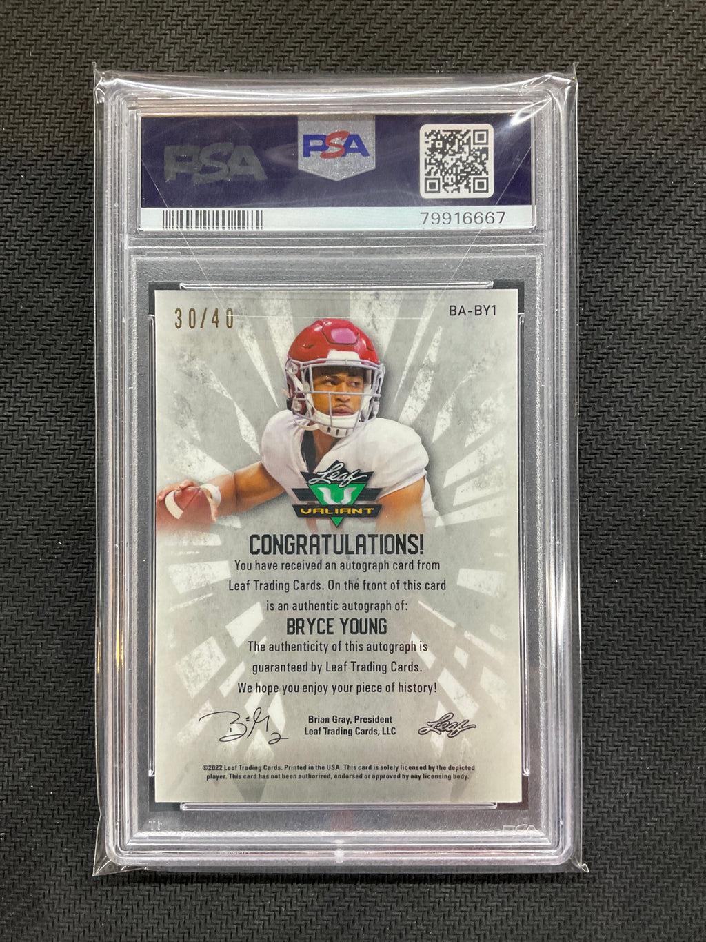 2022 Leaf Valiant Bryce Young Auto Green /40 PSA 10 667