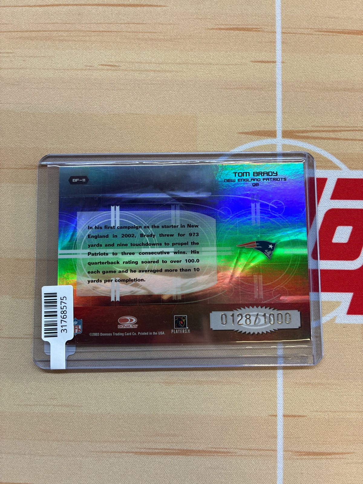 2003 Donruss Tom Brady Back to the Future /1000 #BF-11 Patriots