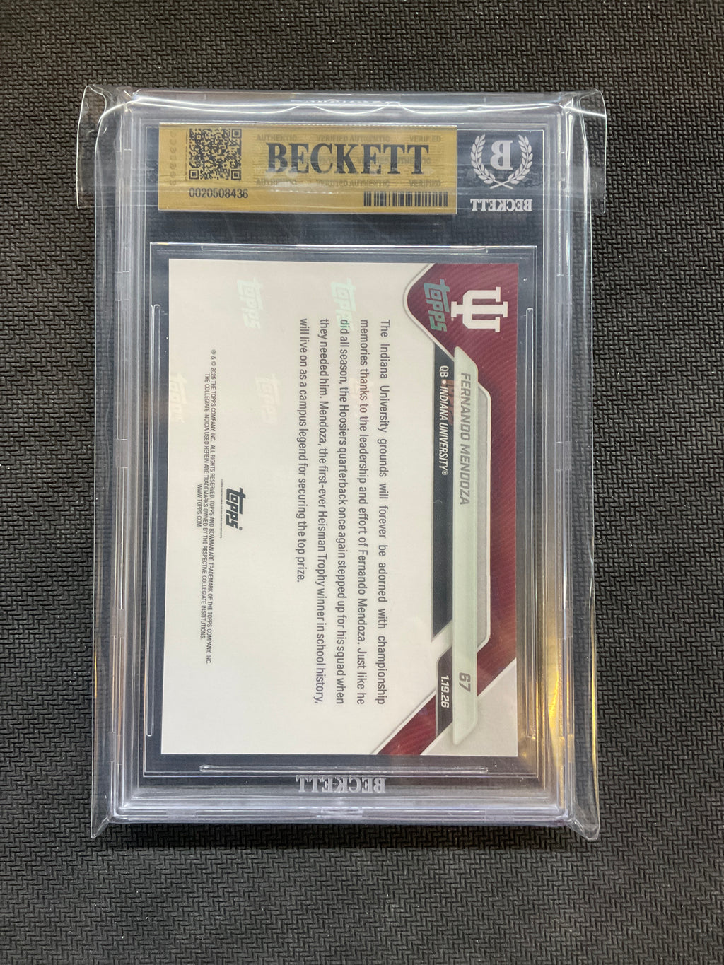 2025 Bowman U Now #67 Fernando Mendoza BGS 9.5 436 Indiana