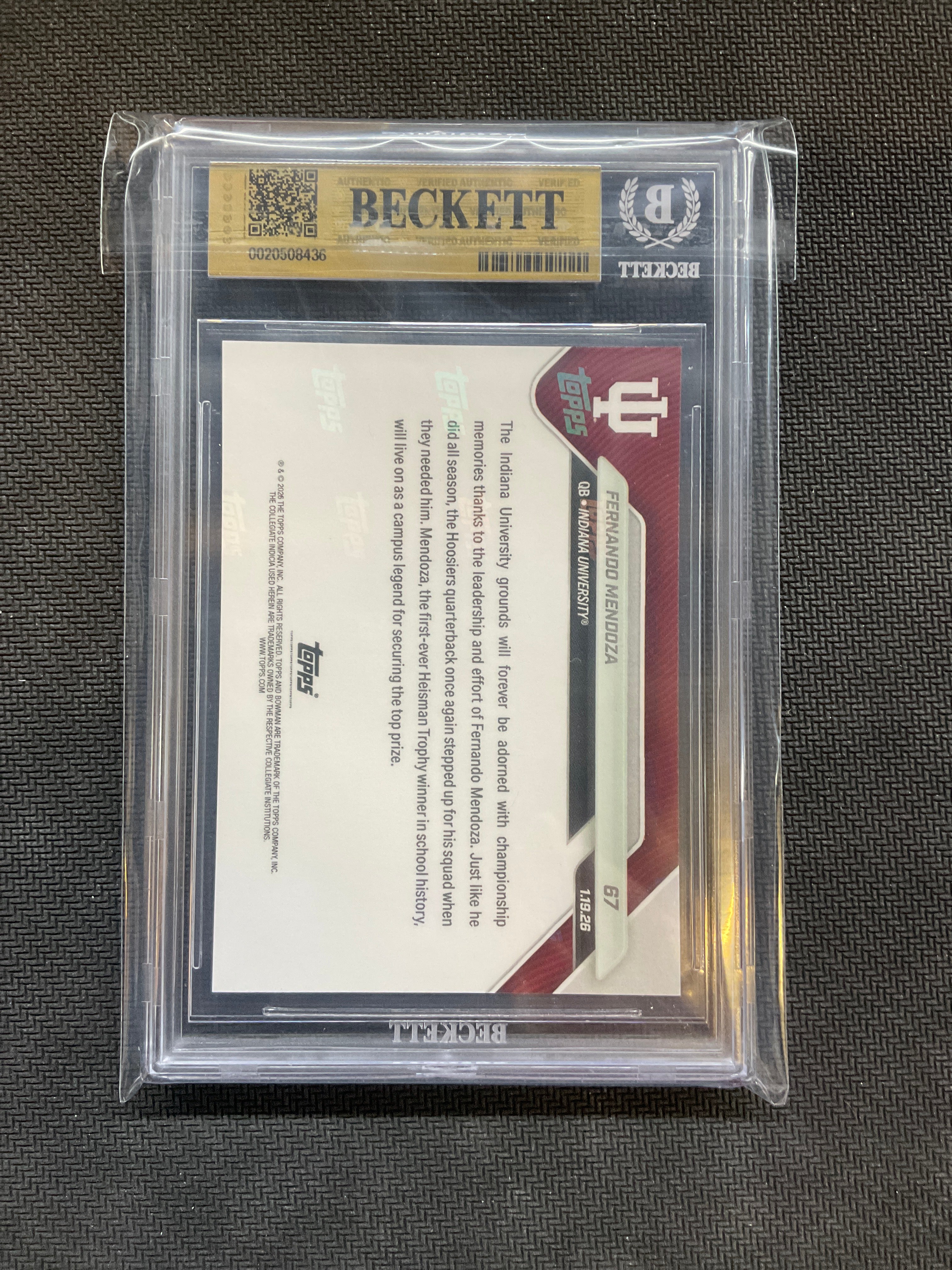 2025 Bowman U Now #67 Fernando Mendoza BGS 9.5 436 Indiana