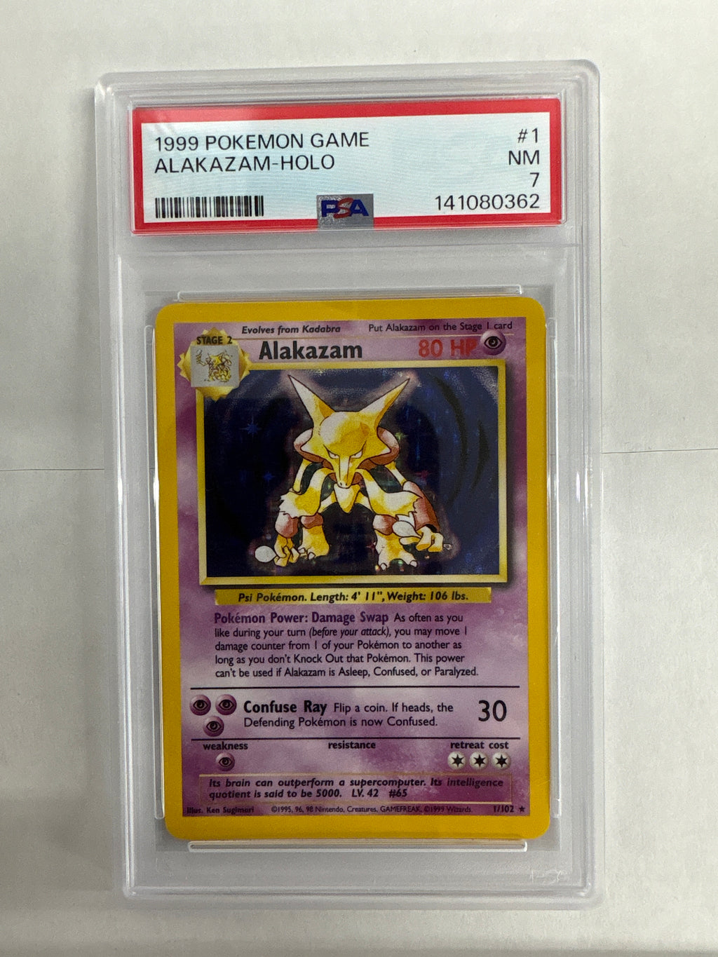 1999 Pokemon Alakazam Holo 1 PSA 7