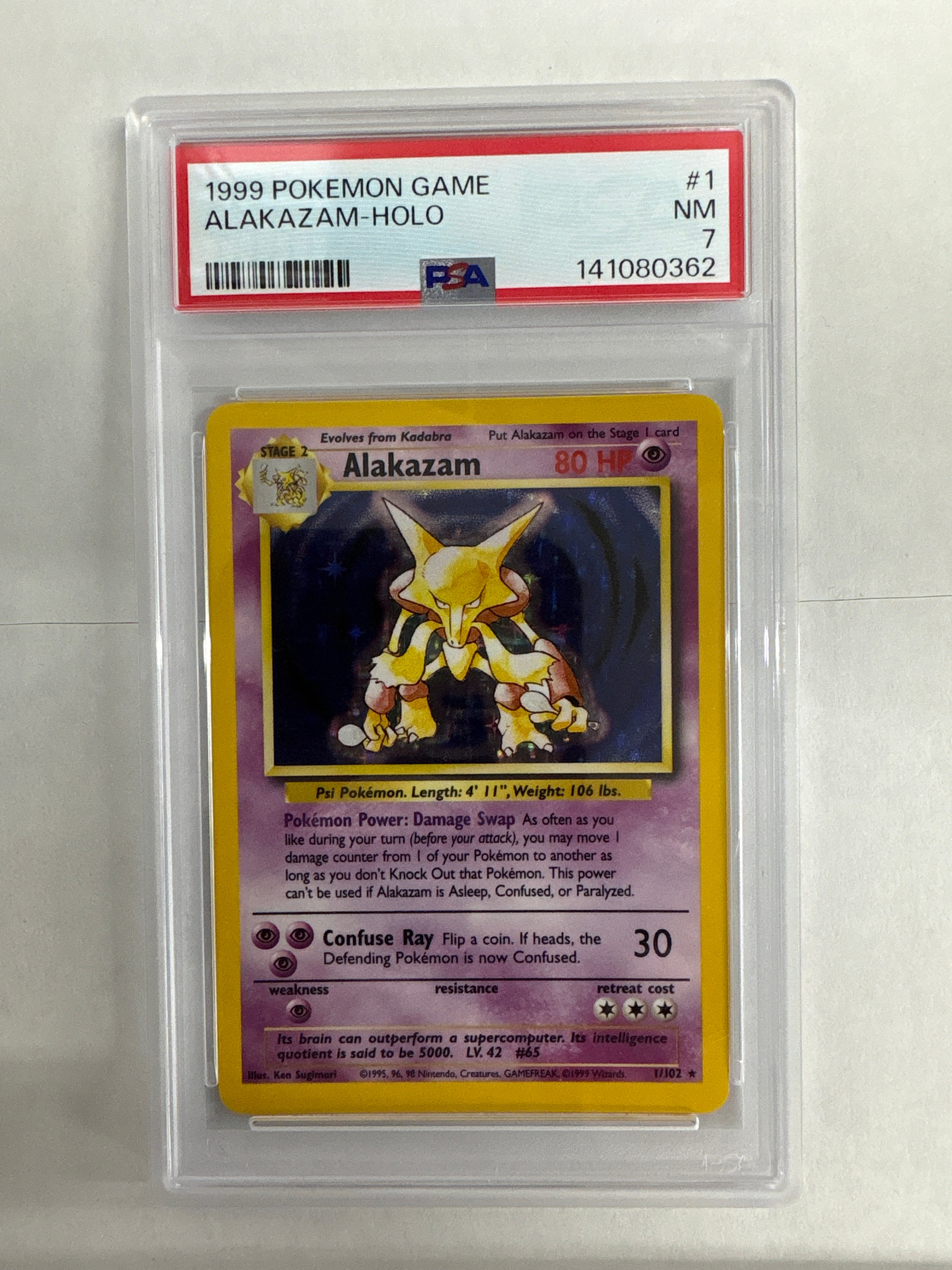 1999 Pokemon Alakazam Holo 1 PSA 7