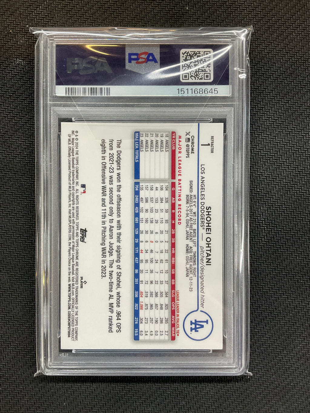 2024 Topps Chrome Shohei Ohtani Refractor #1 PSA 10 645