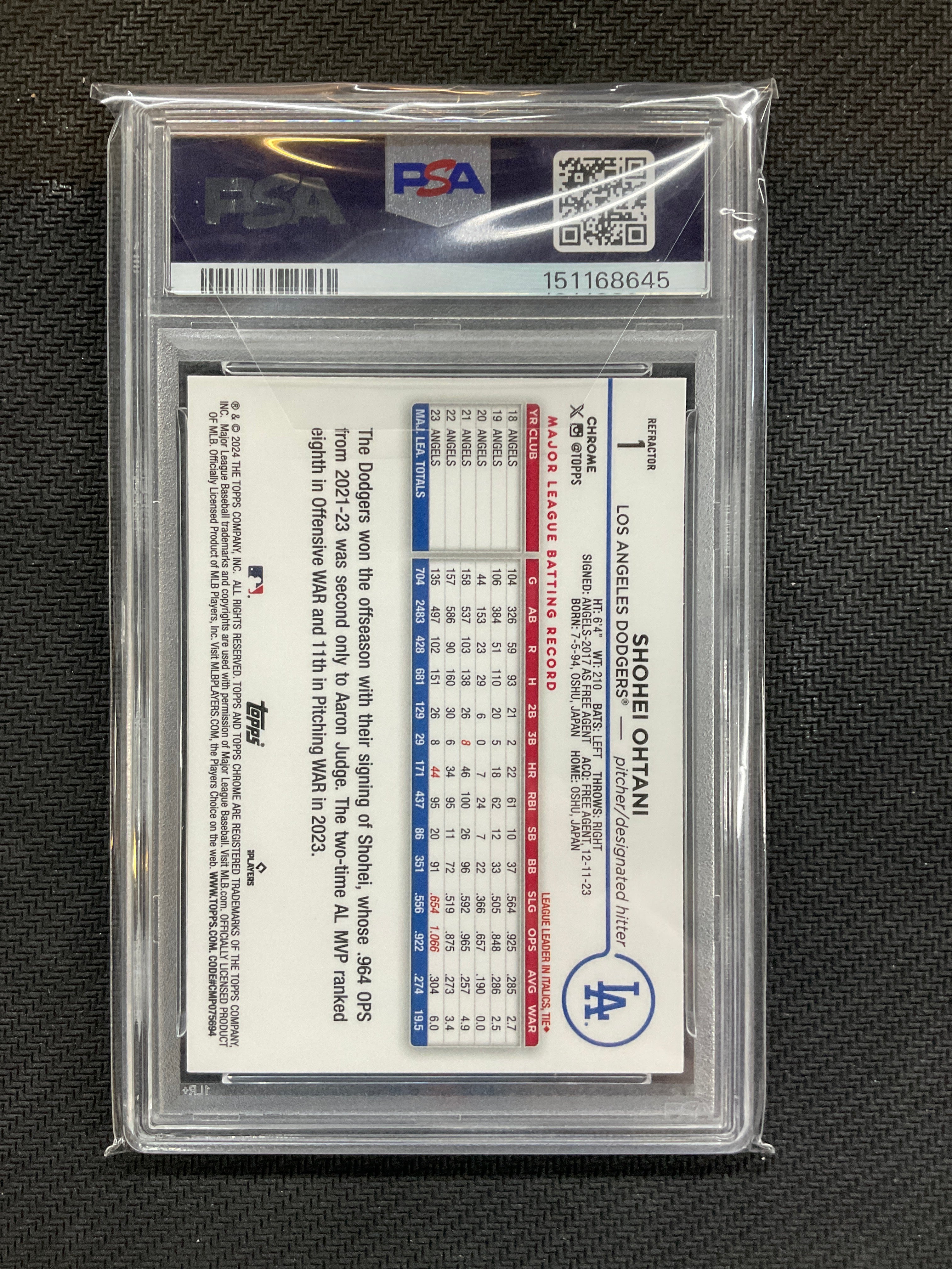 2024 Topps Chrome Shohei Ohtani Refractor #1 PSA 10 645